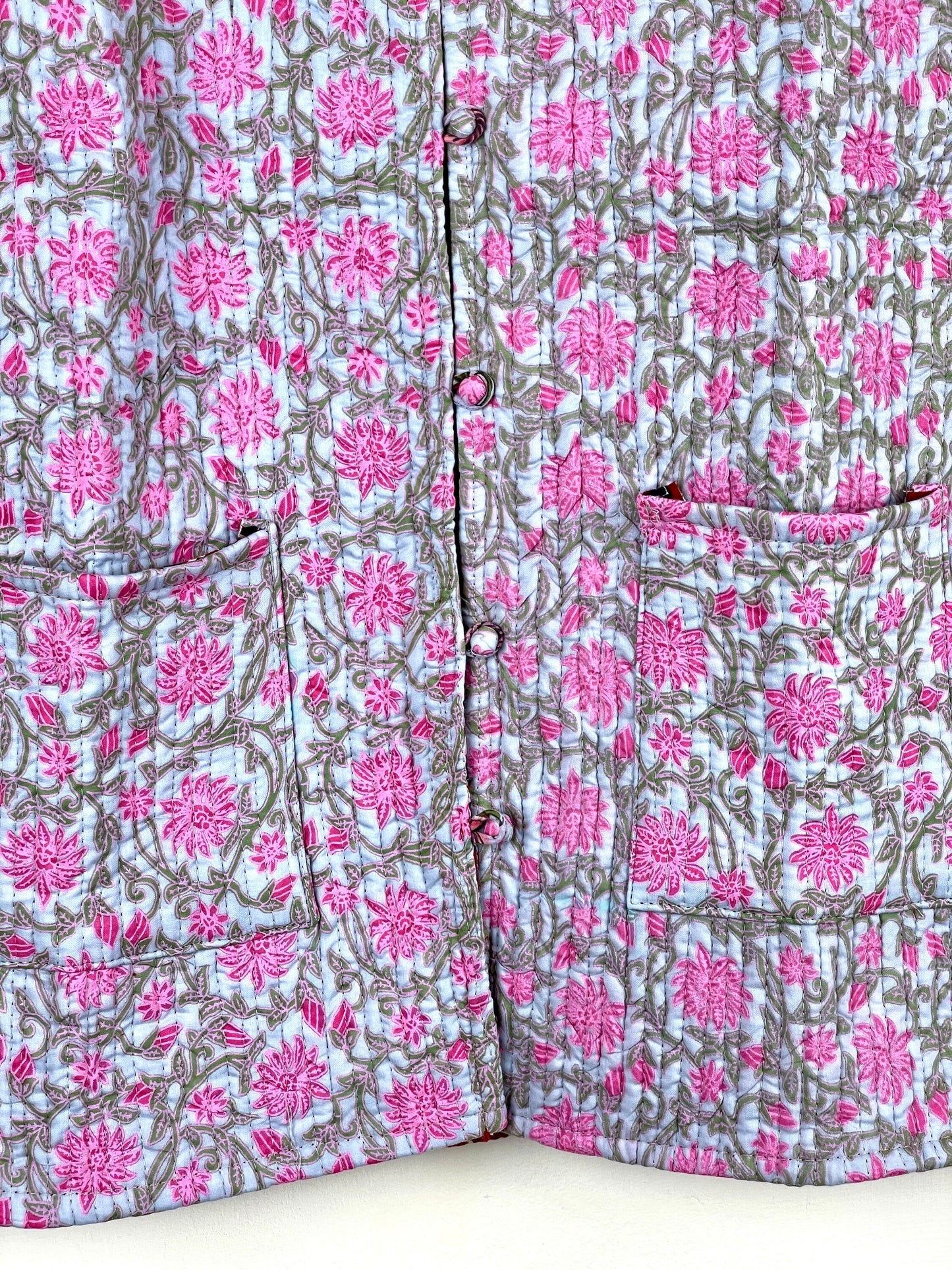 Indian Handmade Quilted Cotton Sleeveless Jacket Grey & Pink Stylish Women's Coat, Reversible Jacket for Her
