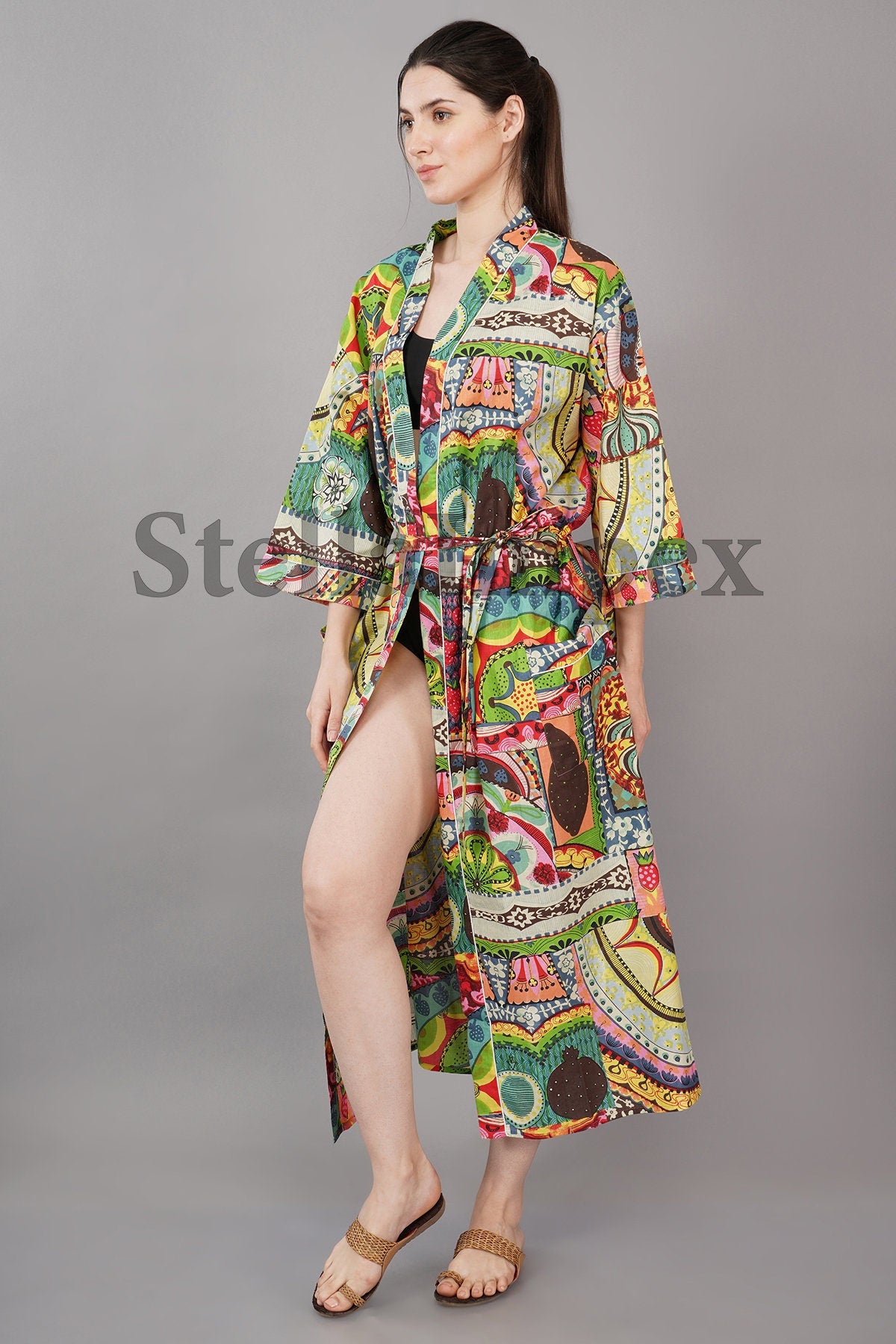 Trendy Cotton Kimono Elegant Multi Color Bathrobe Resort Wear Beach Bikini Cover-ups Boho Kimono Bathrobe, Gift for Her