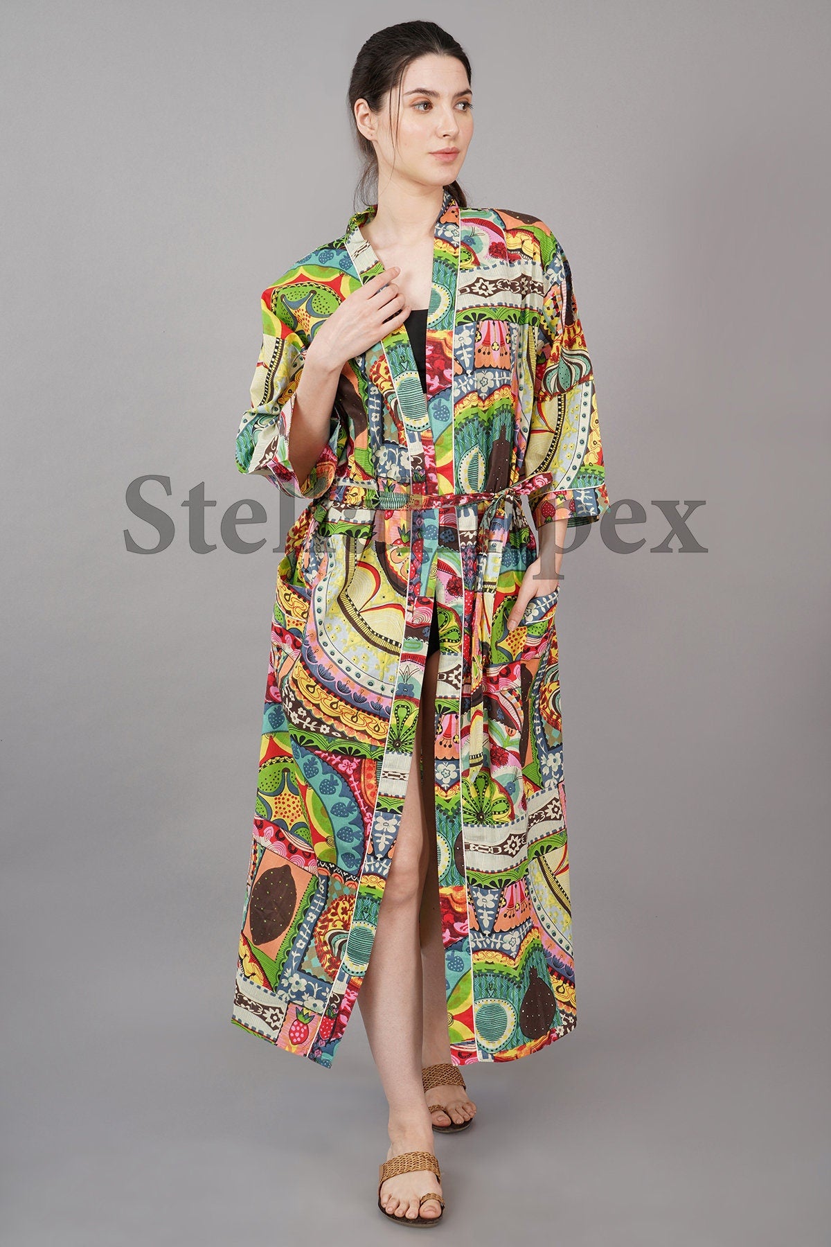 Trendy Cotton Kimono Elegant Multi Color Bathrobe Resort Wear Beach Bikini Cover-ups Boho Kimono Bathrobe, Gift for Her