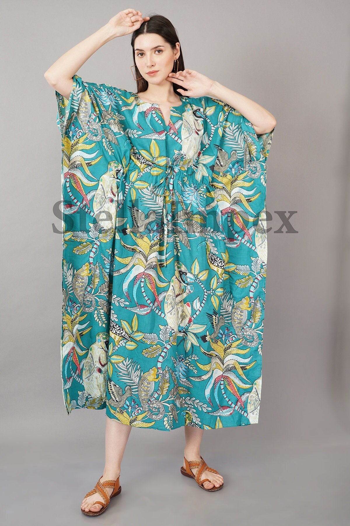 Indian Hand Printed Cotton Kaftan Classy Blue Long Caftan Resort Wear Beach Dress Boho Kaftan, Gift for Her