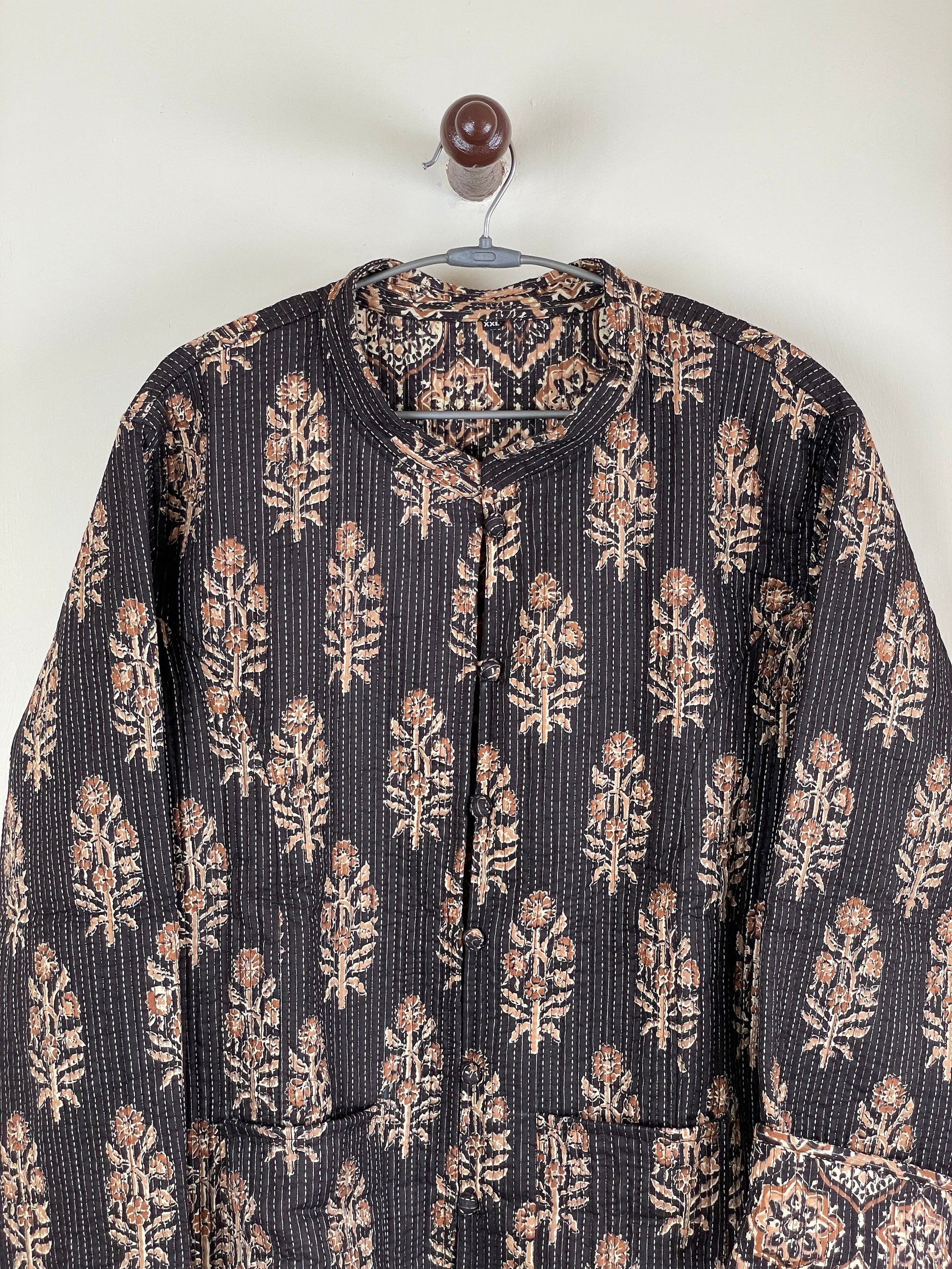 Indian Handmade Quilted Cotton Fabric Jacket Stylish Brown Bohemian Women's Coat, Reversible Waistcoat for Her