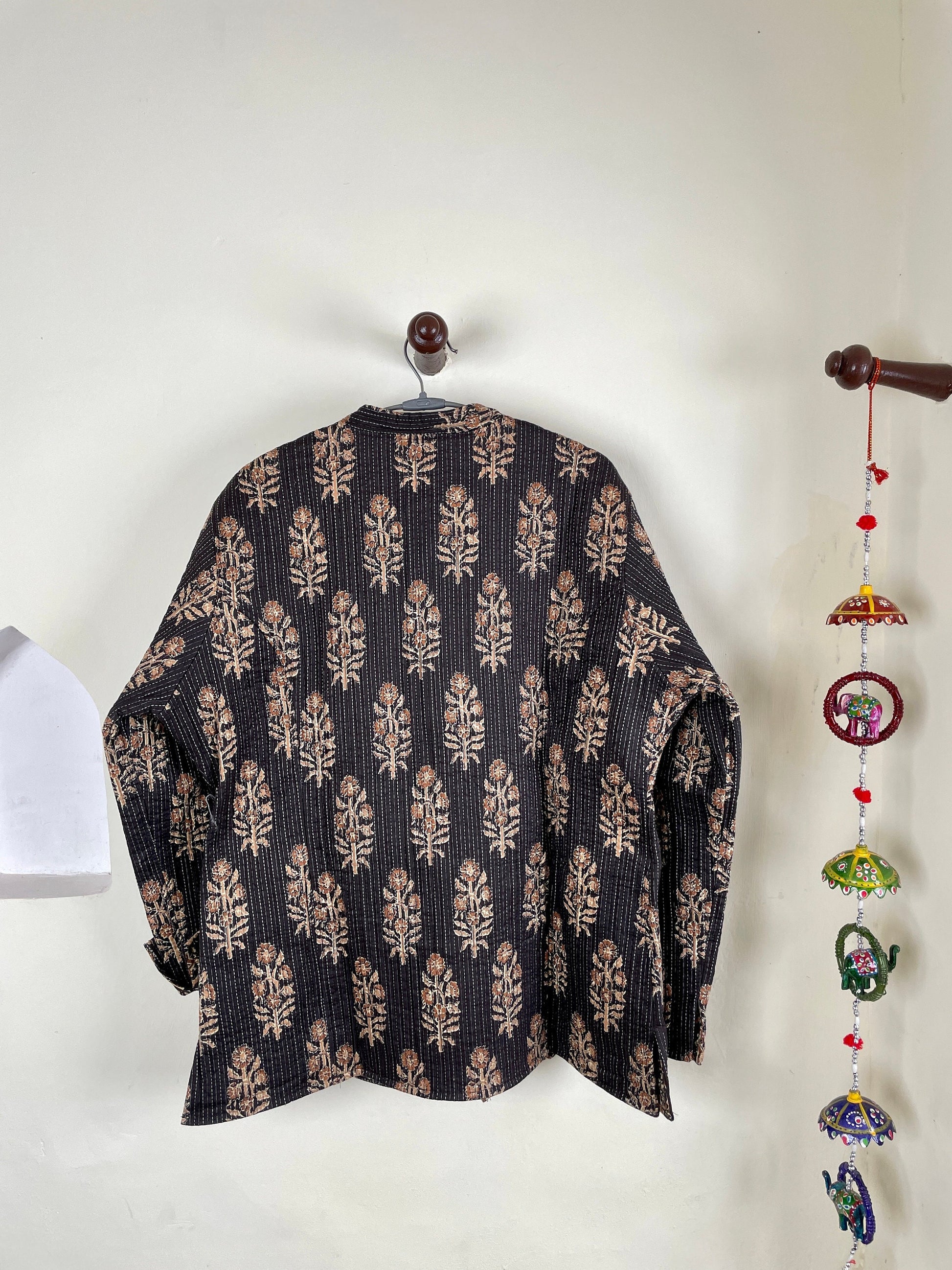 Indian Handmade Quilted Cotton Fabric Jacket Stylish Brown Bohemian Women's Coat, Reversible Waistcoat for Her
