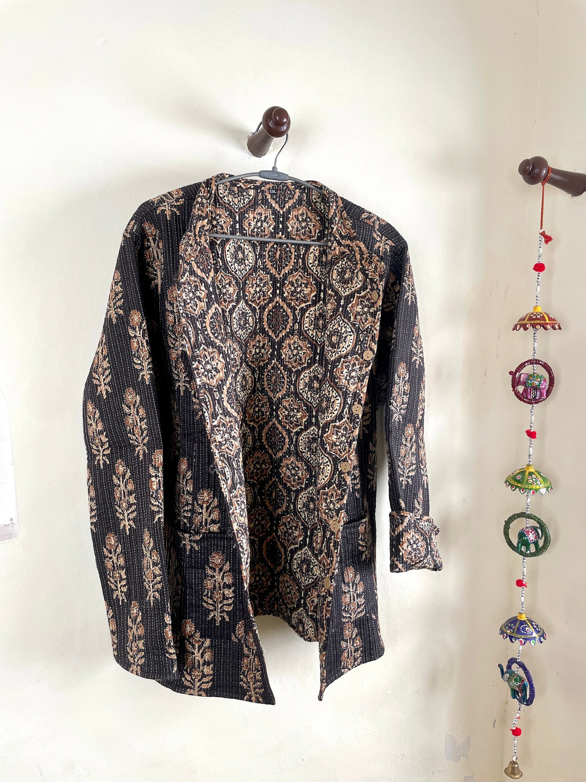 Indian Handmade Quilted Cotton Fabric Jacket Stylish Brown Bohemian Women's Coat, Reversible Waistcoat for Her