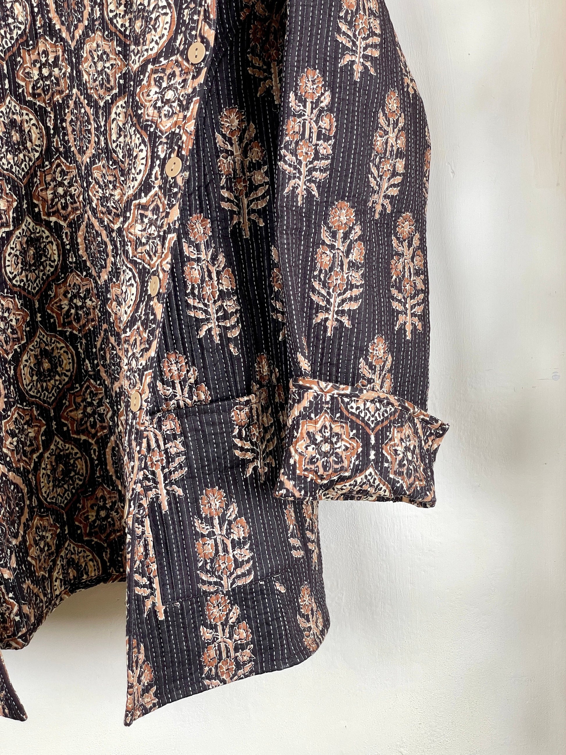 Indian Handmade Quilted Cotton Fabric Jacket Stylish Brown Bohemian Women's Coat, Reversible Waistcoat for Her