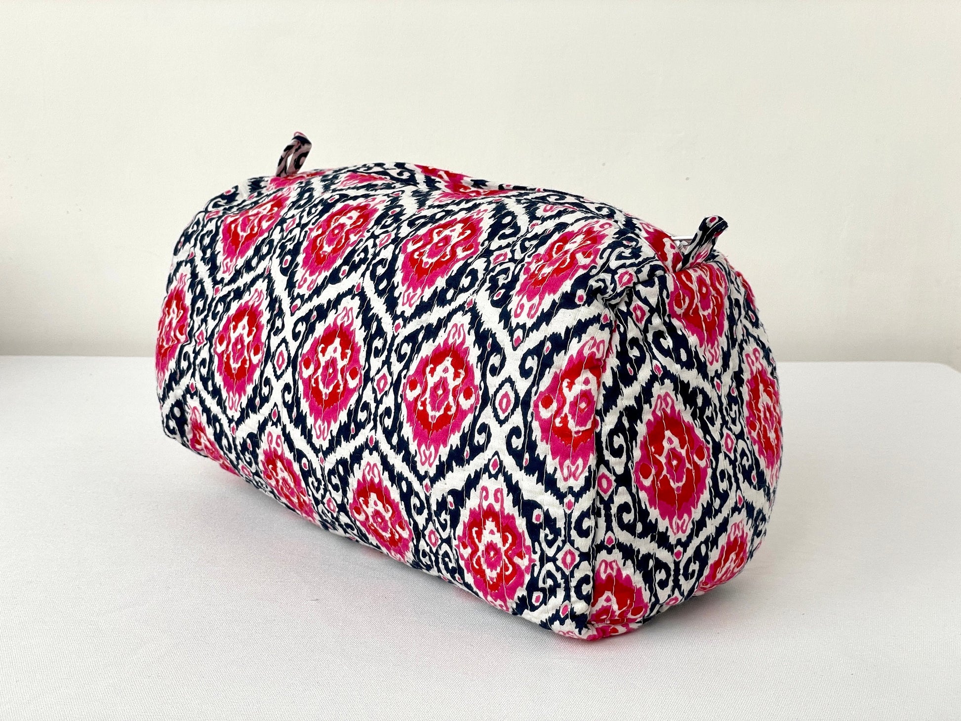 Cotton Quilted Toiletry Bag, Elegant Floral Hand Block Print Fabric Wash Bag, Pack of 3 White & Pink Makeup Bag, Gift for She, Her