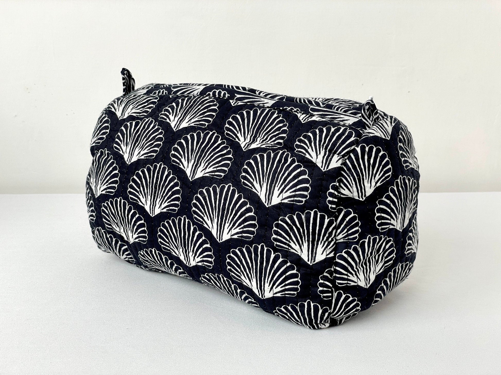 Cotton Quilted Toiletry Bag, Elegant Floral Hand Block Print Fabric Wash Bag, Pack of 3 Black & White Makeup Bag, Gift for She, Her