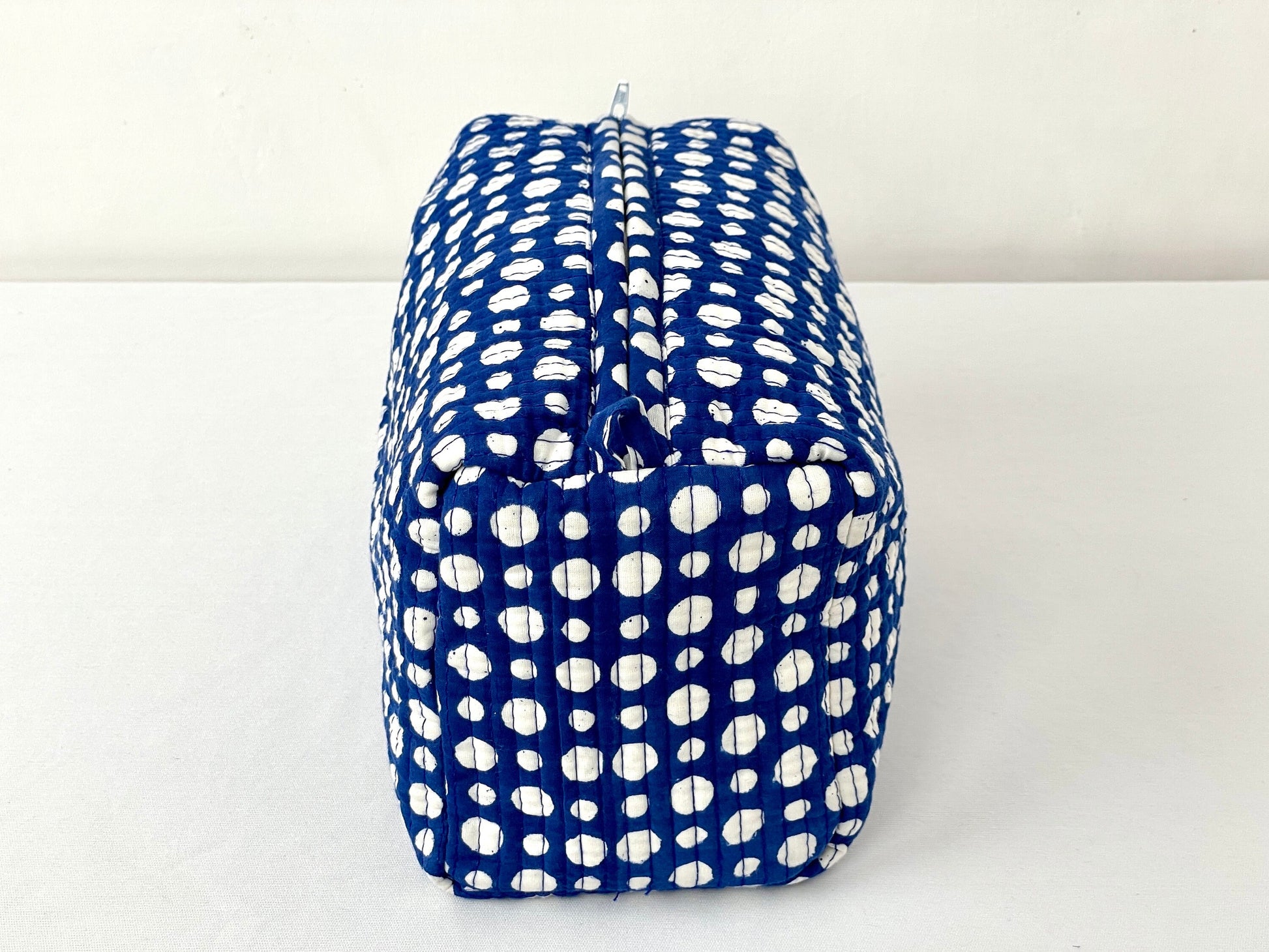 Cotton Quilted Toiletry Bag, Elegant Floral Hand Block Print Fabric Wash Bag, Pack of 3 Blue & White Makeup Bag, Gift for She, Her