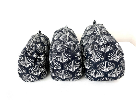 Cotton Quilted Toiletry Bag, Elegant Floral Hand Block Print Fabric Wash Bag, Pack of 3 Black & White Makeup Bag, Gift for She, Her