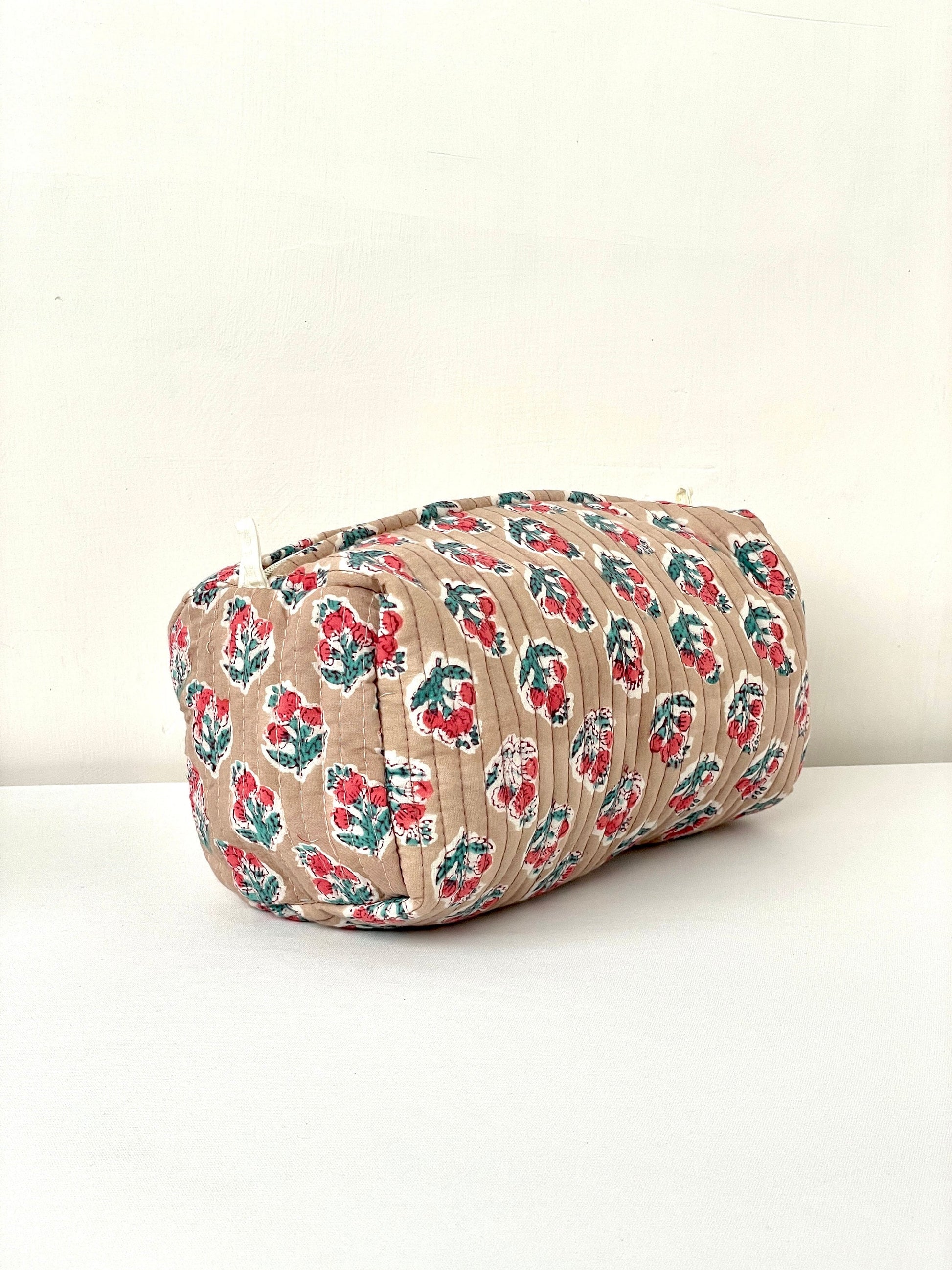 Cotton Quilted Toiletry Bag, Elegant Floral Hand Block Print Fabric Wash Bag, Pack of 3 Brown Makeup Bag, Gift for She, Her
