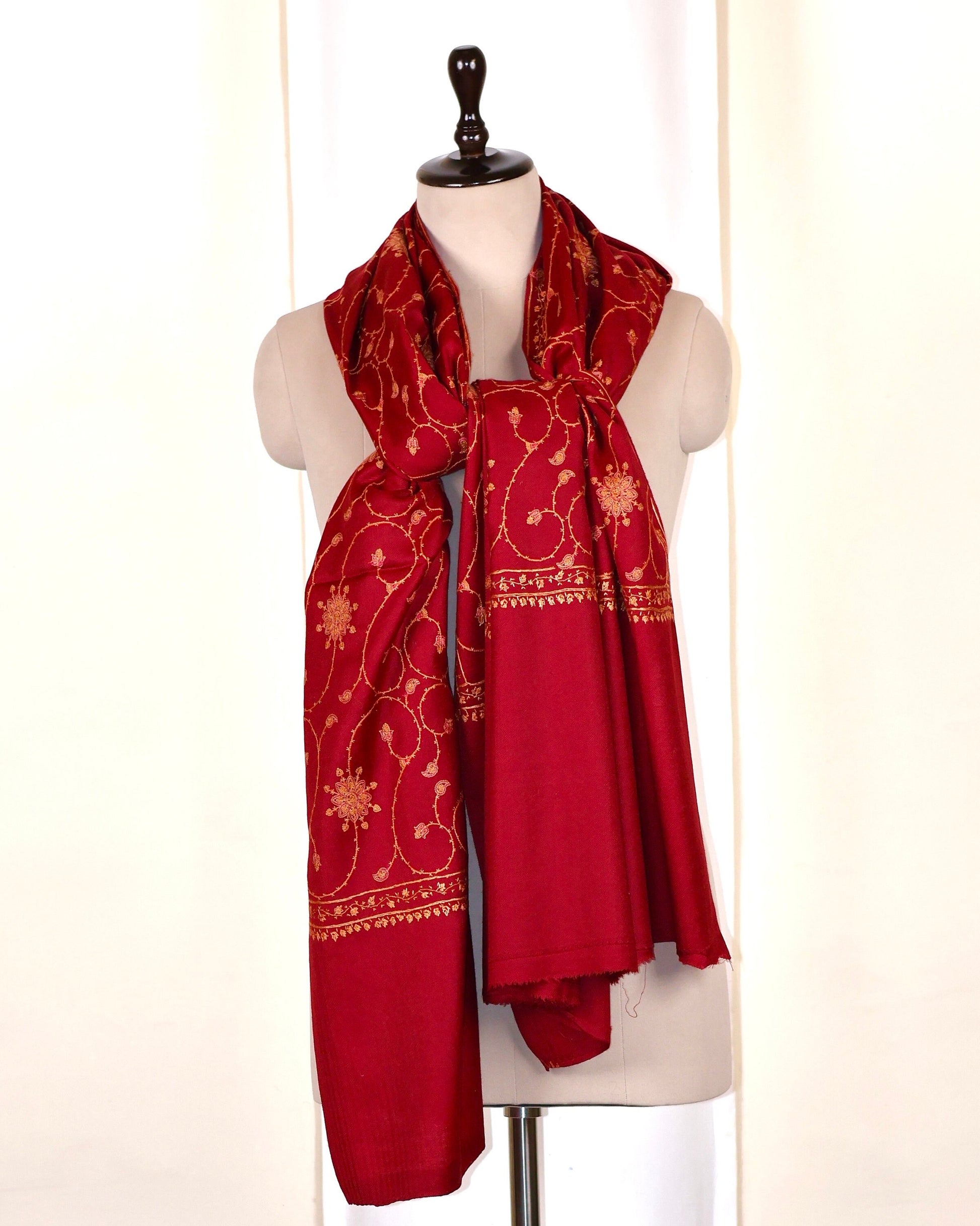 Red Pashmina Cashmere Shawl, Sozni Embroidery Kashmiri Pashmina Silk Shawl, Premium Cashmere Scarfs, Soft & Warm Shawls, Christmas Gift
