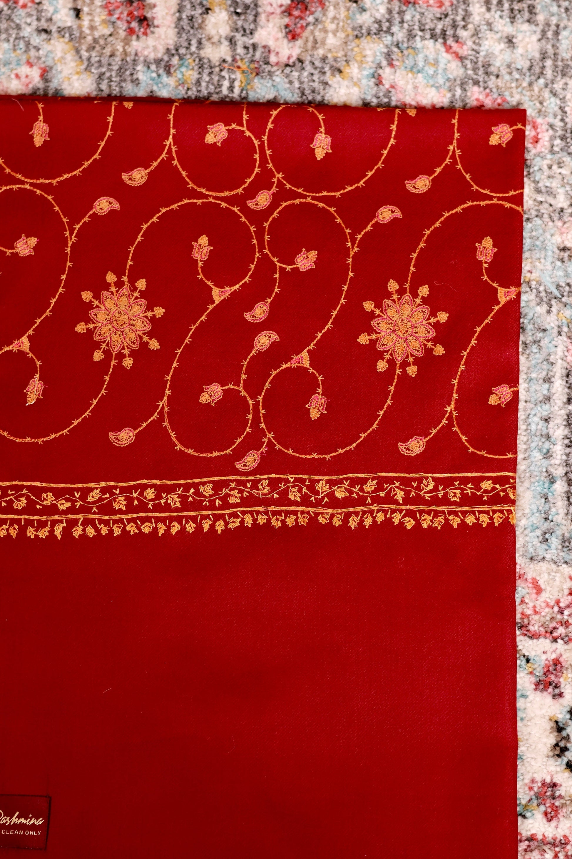 Red Pashmina Cashmere Shawl, Sozni Embroidery Kashmiri Pashmina Silk Shawl, Premium Cashmere Scarfs, Soft & Warm Shawls, Christmas Gift