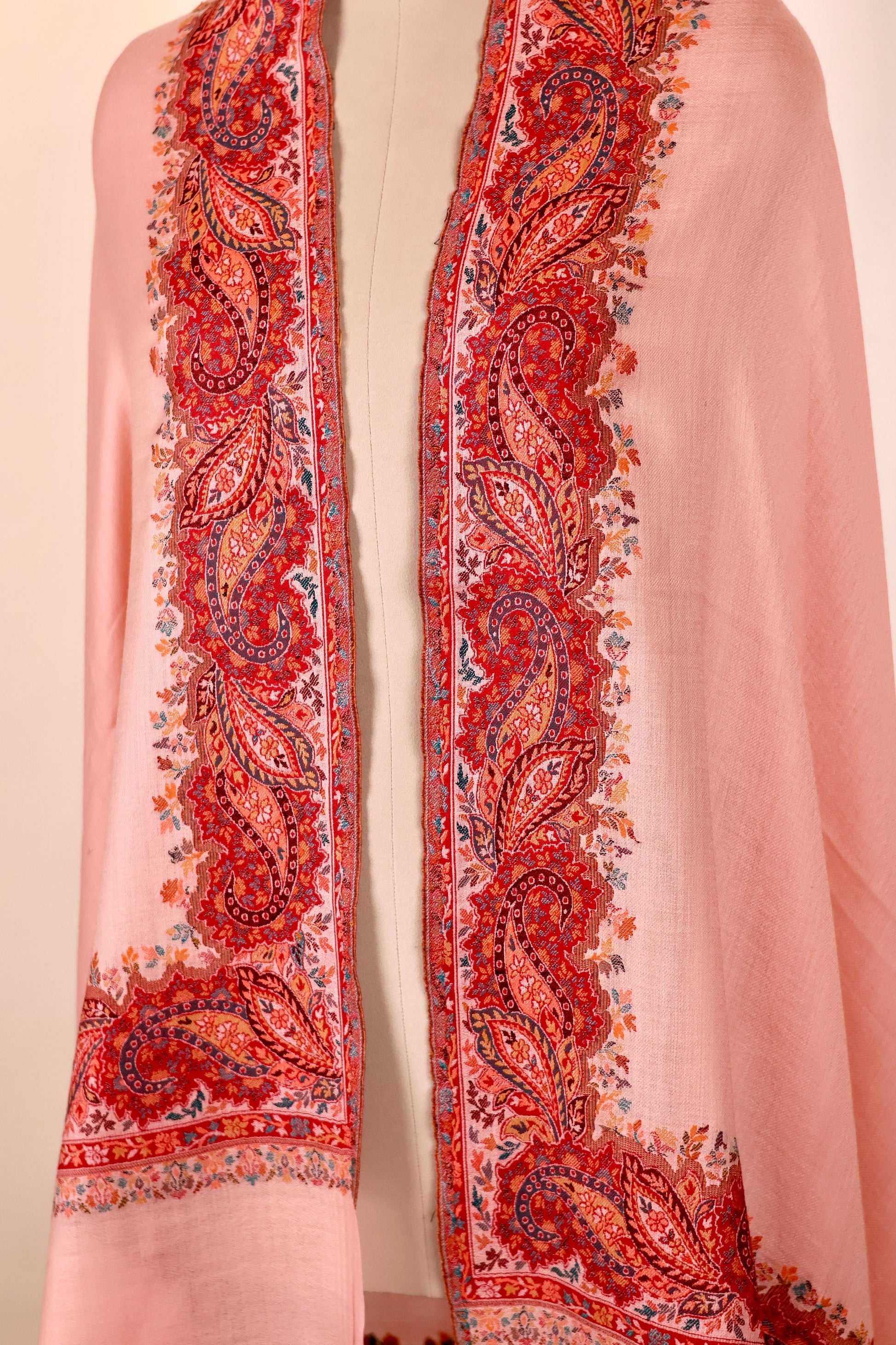 Pink Pashmina Cashmere Shawl, Kalamkari Embroidery Kashmiri Pashmina Silk Shawl, Premium Cashmere Scarfs, Soft & Warm Shawls, Christmas Gift