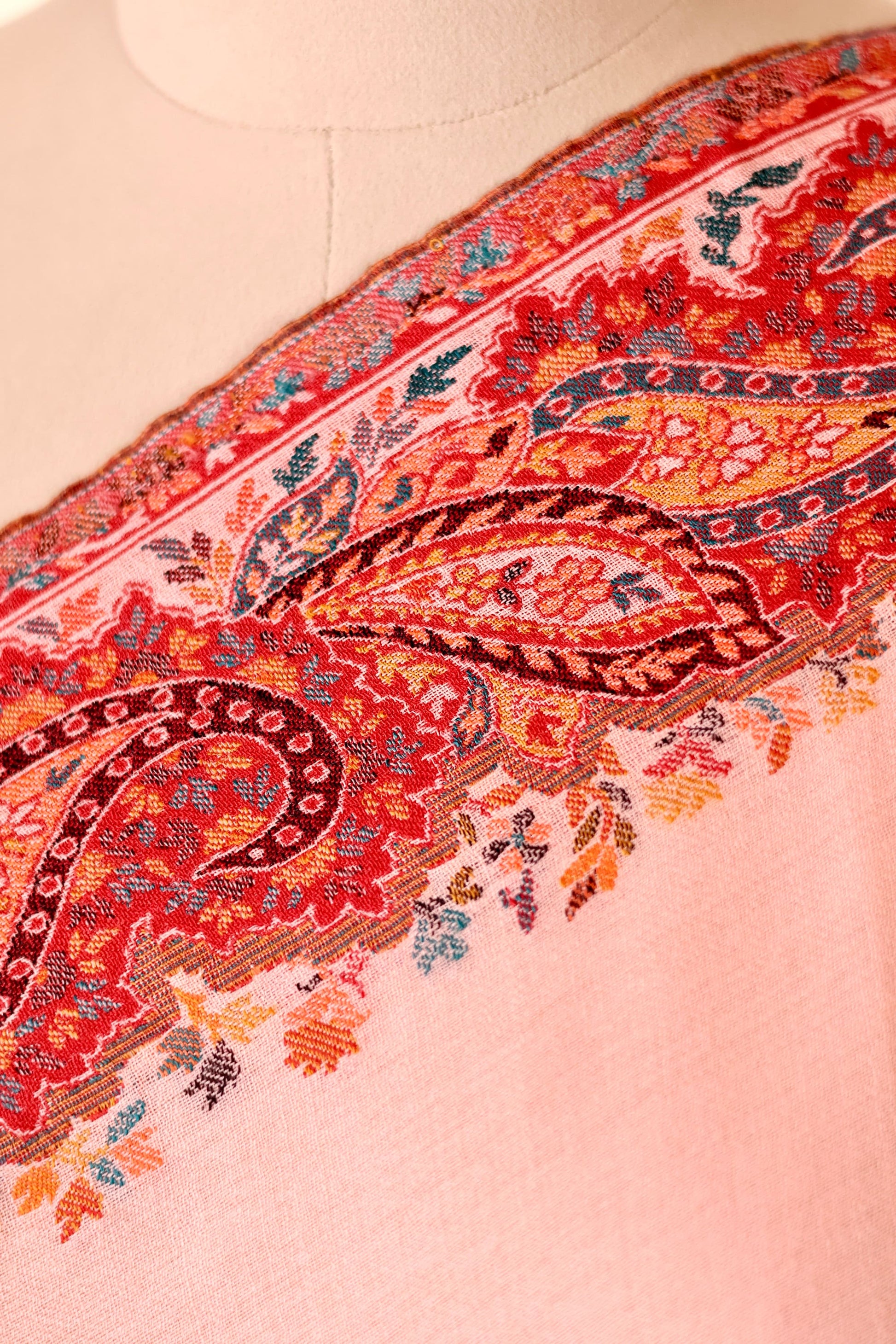 Pink Pashmina Cashmere Shawl, Kalamkari Embroidery Kashmiri Pashmina Silk Shawl, Premium Cashmere Scarfs, Soft & Warm Shawls, Christmas Gift
