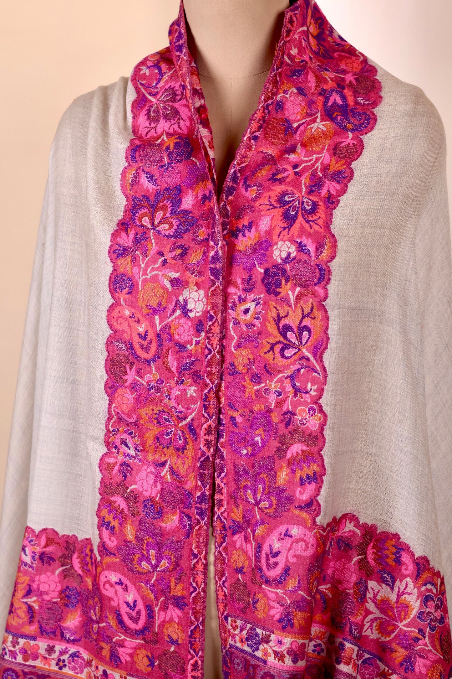Pink Pashmina Cashmere Shawl, Kalamkari Kashmiri Pashmina Silk Shawl, Premium Cashmere Scarfs, Soft & Warm Shawls Christmas Gift