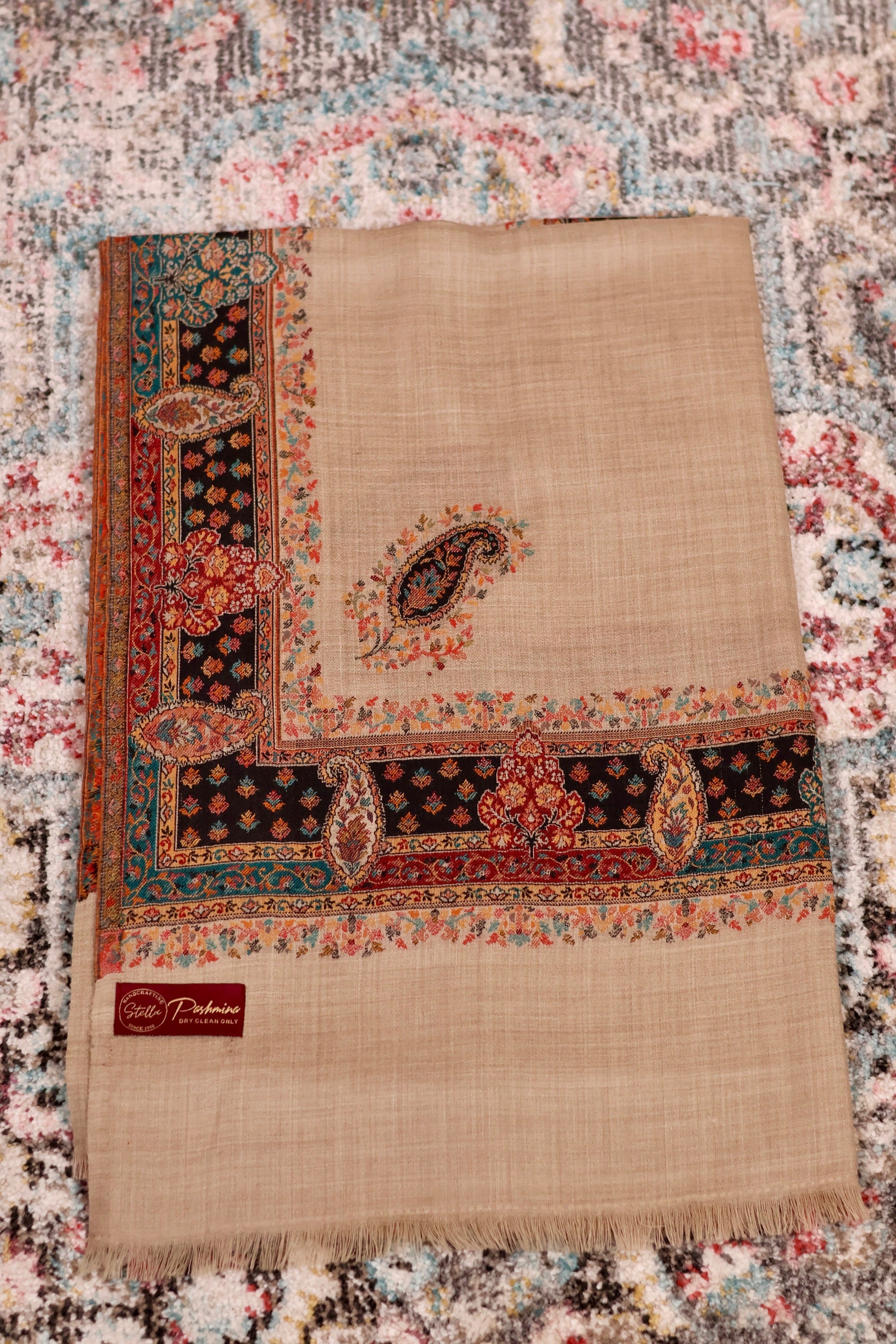 Paisley Pashmina Cashmere Shawl, Kalamkari Kashmiri Pashmina Silk Shawl, Premium Cashmere Scarfs, Soft & Warm Shawls Christmas Gift