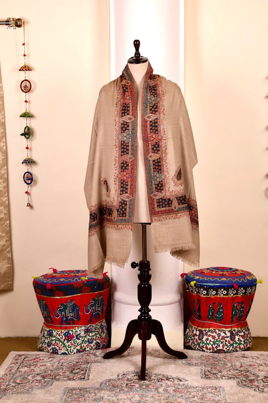 Paisley Pashmina Cashmere Shawl, Kalamkari Kashmiri Pashmina Silk Shawl, Premium Cashmere Scarfs, Soft & Warm Shawls Christmas Gift