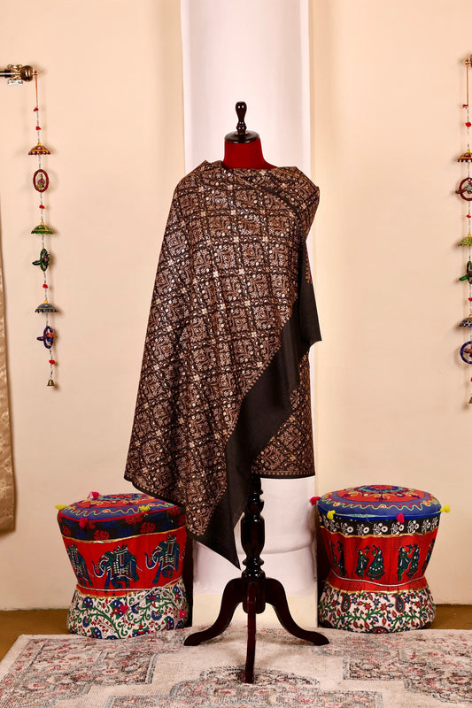 Black Pashmina Cashmere Shawl, Kani Embroidery Kashmiri Pashmina Silk Shawl, Premium Cashmere Scarfs, Soft & Warm Shawls, Christmas Gift