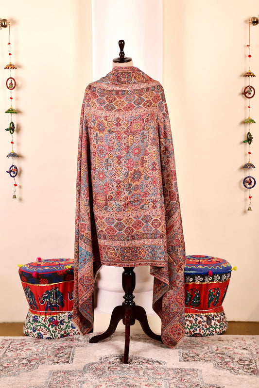 Pashmina Cashmere Shawl, Multi Color Kalamkari Kashmiri Pashmina Silk Shawl, Premium Cashmere Shawl, Soft & Warm Shawls, Christmas Gift