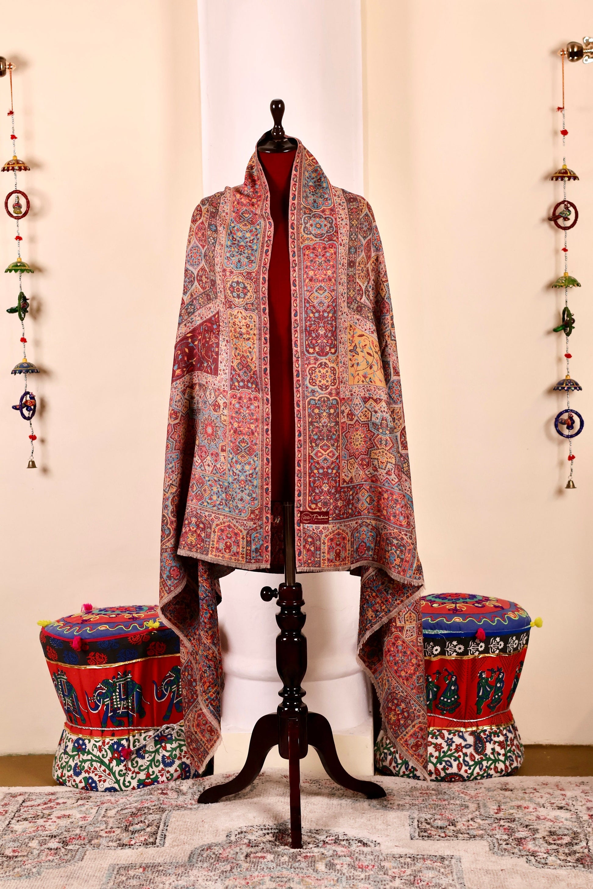 Pashmina Cashmere Shawl, Multi Color Kalamkari Kashmiri Pashmina Silk Shawl, Premium Cashmere Shawl, Soft & Warm Shawls, Christmas Gift