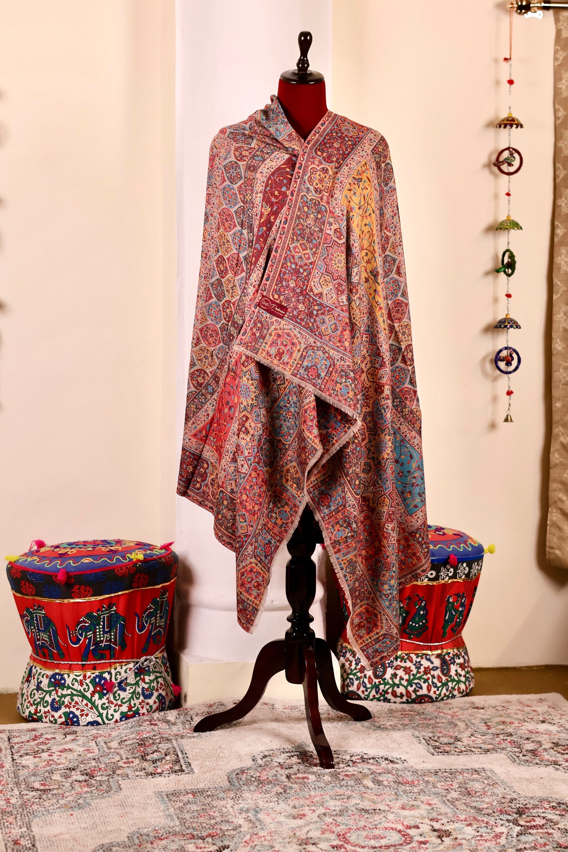 Pashmina Cashmere Shawl, Multi Color Kalamkari Kashmiri Pashmina Silk Shawl, Premium Cashmere Shawl, Soft & Warm Shawls, Christmas Gift