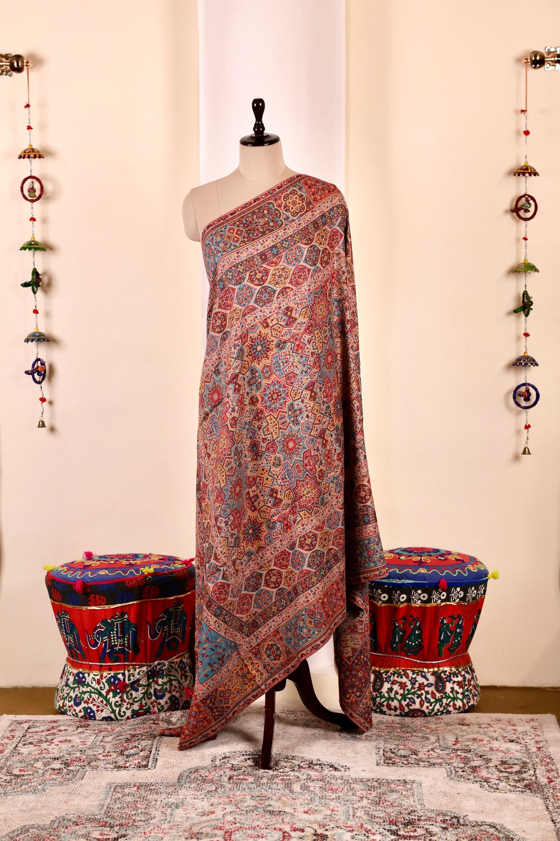 Pashmina Cashmere Shawl, Multi Color Kalamkari Kashmiri Pashmina Silk Shawl, Premium Cashmere Shawl, Soft & Warm Shawls, Christmas Gift