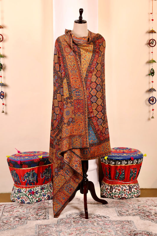 Pashmina Cashmere Shawl, Kalamkari Embroidery Kashmiri Pashmina Silk Shawl, Premium Cashmere Shawl, Soft & Warm Shawls, Christmas Gift