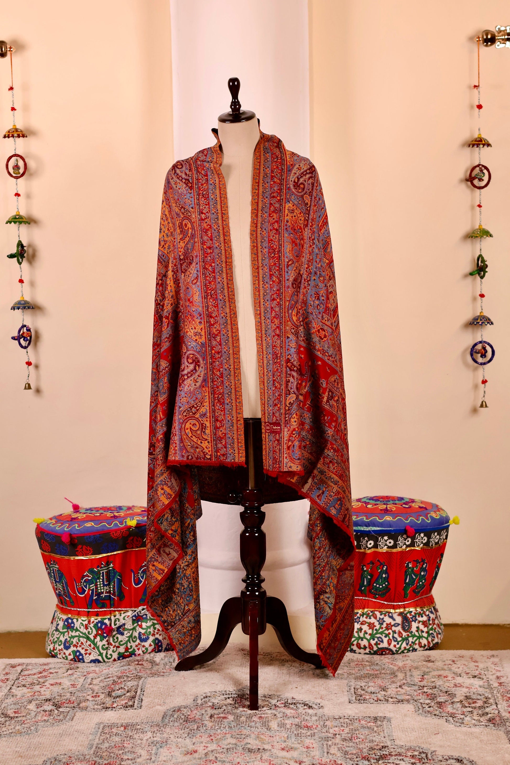 Red Pashmina Cashmere Shawl, Kalamkari Embroidery Kashmiri Pashmina Silk Shawl, Premium Cashmere Shawl, Soft & Warm Shawls, Christmas Gift
