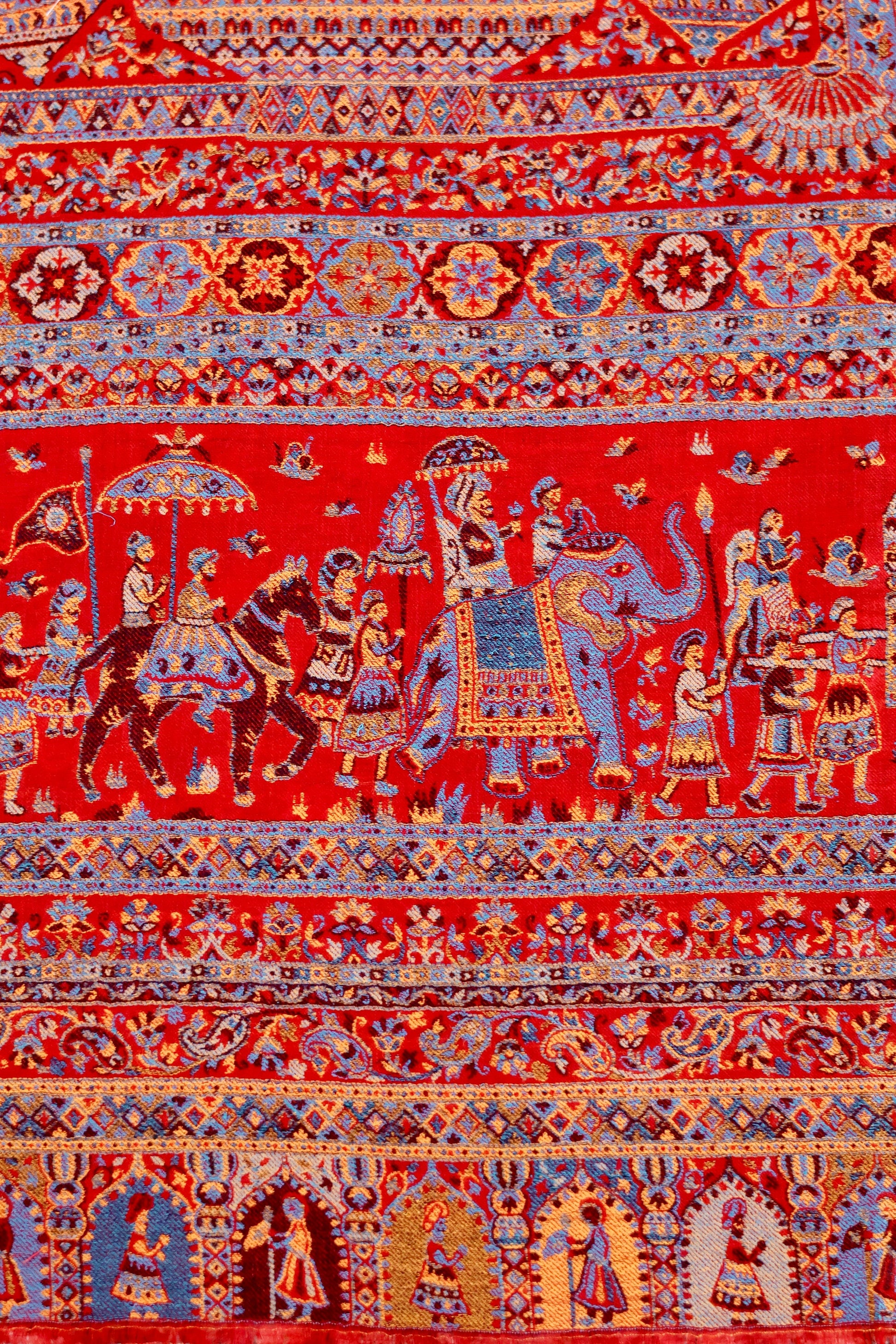 Red Pashmina Cashmere Shawl, Kalamkari Embroidery Kashmiri Pashmina Silk Shawl, Premium Cashmere Shawl, Soft & Warm Shawls, Christmas Gift
