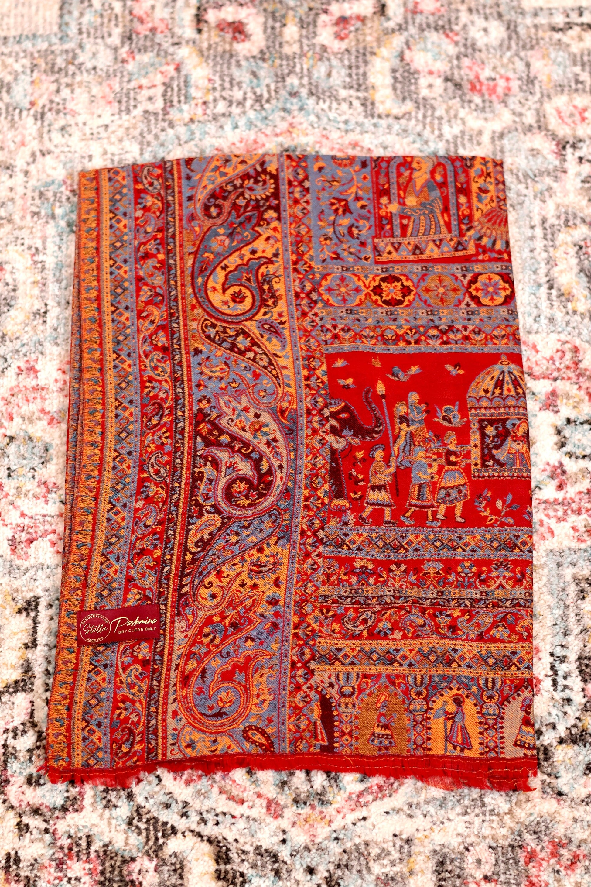 Red Pashmina Cashmere Shawl, Kalamkari Embroidery Kashmiri Pashmina Silk Shawl, Premium Cashmere Shawl, Soft & Warm Shawls, Christmas Gift