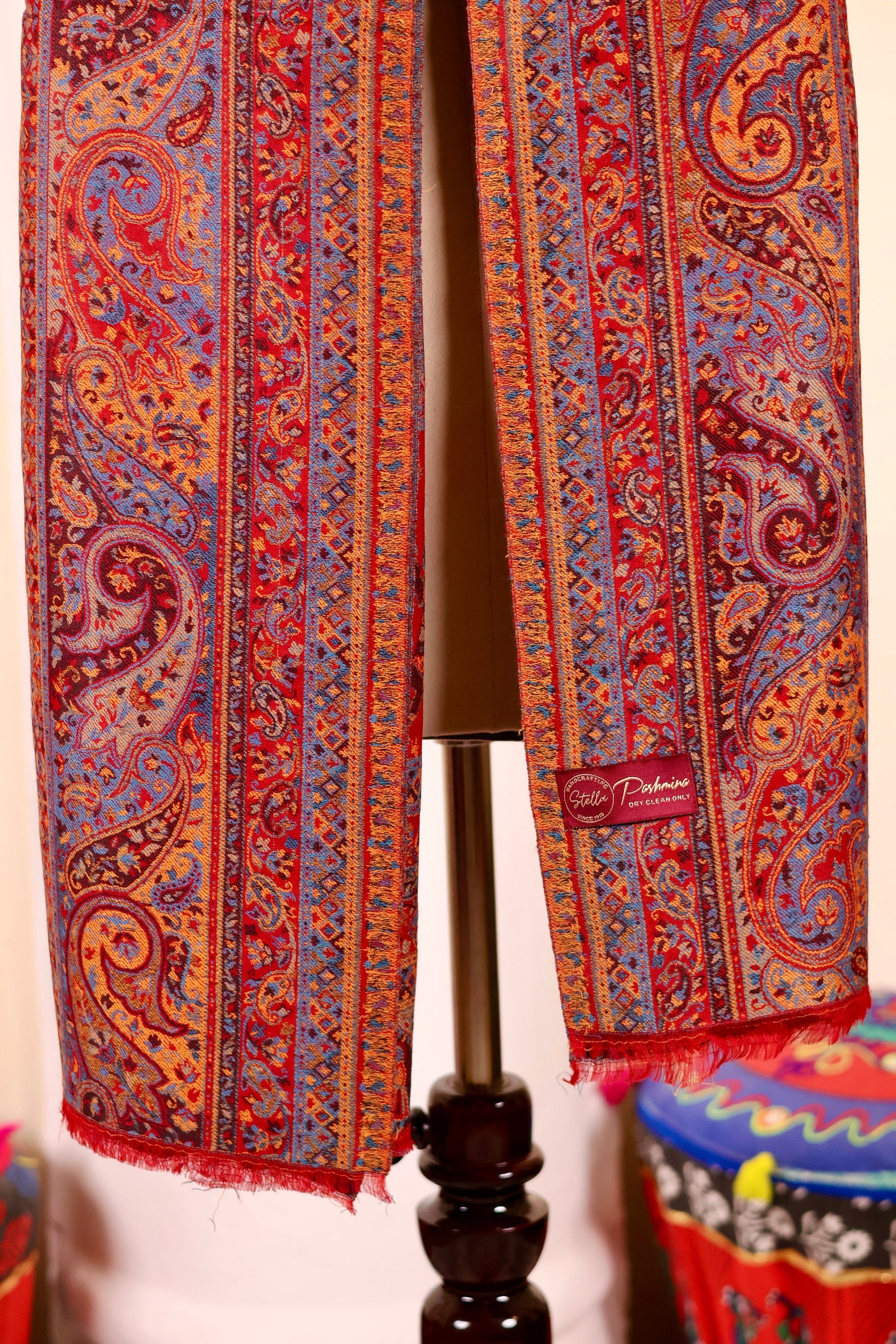 Red Pashmina Cashmere Shawl, Kalamkari Embroidery Kashmiri Pashmina Silk Shawl, Premium Cashmere Shawl, Soft & Warm Shawls, Christmas Gift