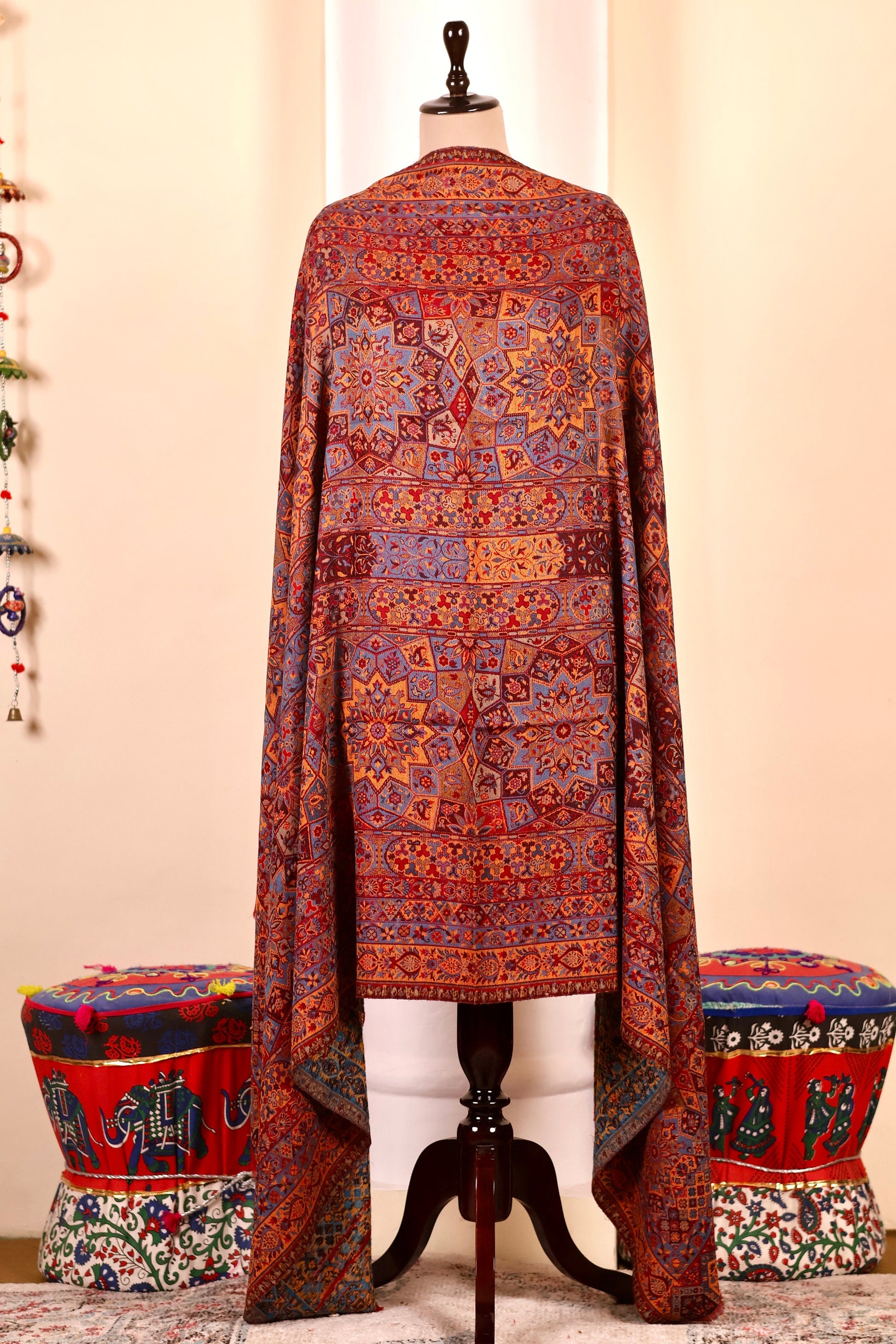Red Pashmina Cashmere Shawl, Kalamkari Embroidery Kashmiri Pashmina Silk Shawl, Premium Cashmere Shawl, Soft & Warm Shawls, Christmas Gift