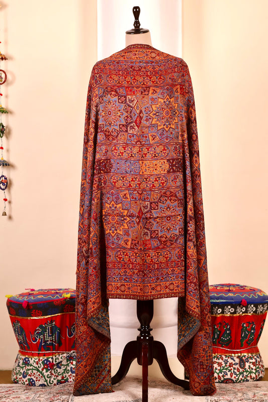 Red Pashmina Cashmere Shawl, Kalamkari Embroidery Kashmiri Pashmina Silk Shawl, Premium Cashmere Shawl, Soft & Warm Shawls, Christmas Gift