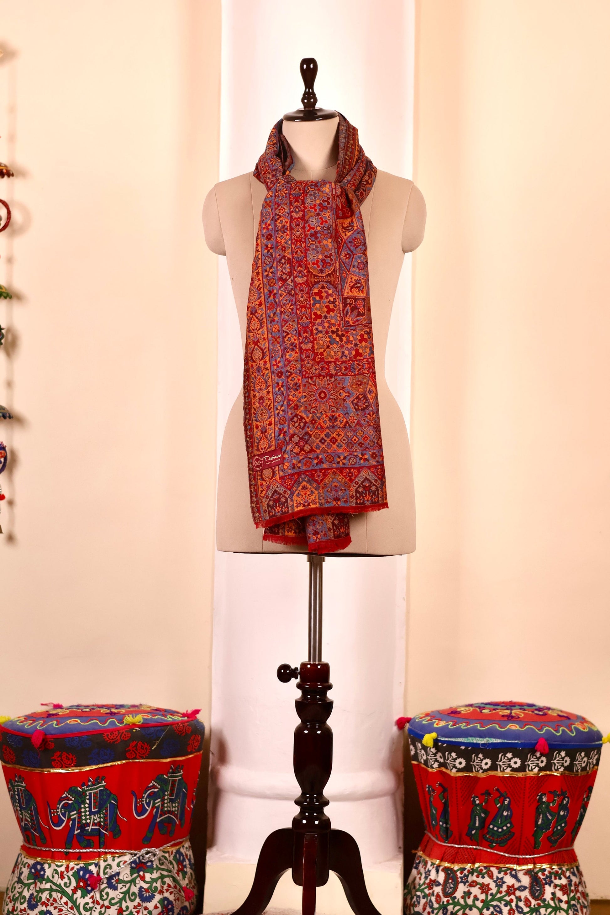 Red Pashmina Cashmere Shawl, Kalamkari Embroidery Kashmiri Pashmina Silk Shawl, Premium Cashmere Shawl, Soft & Warm Shawls, Christmas Gift