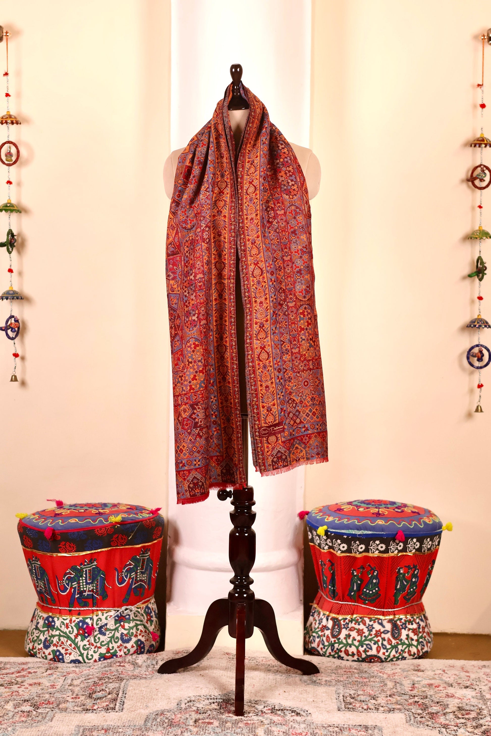 Red Pashmina Cashmere Shawl, Kalamkari Embroidery Kashmiri Pashmina Silk Shawl, Premium Cashmere Shawl, Soft & Warm Shawls, Christmas Gift