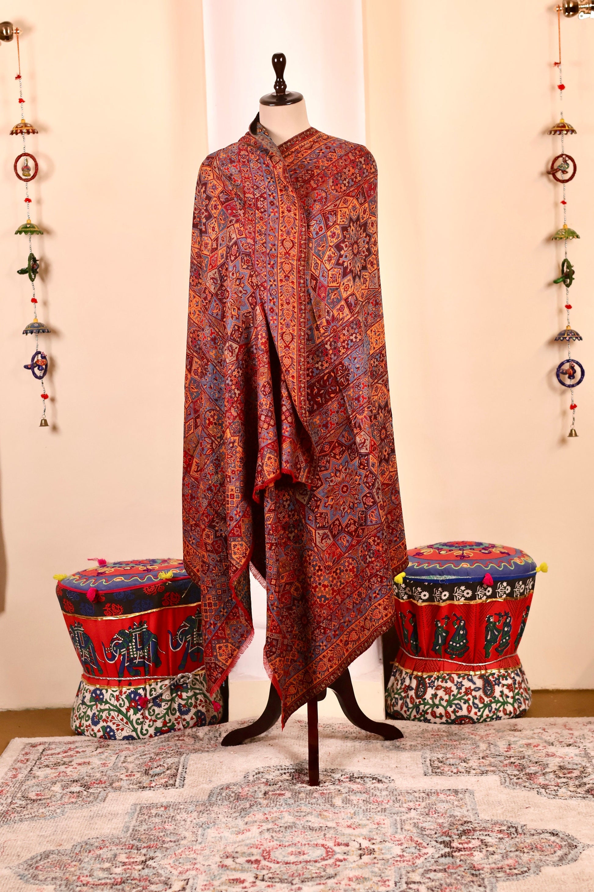 Red Pashmina Cashmere Shawl, Kalamkari Embroidery Kashmiri Pashmina Silk Shawl, Premium Cashmere Shawl, Soft & Warm Shawls, Christmas Gift