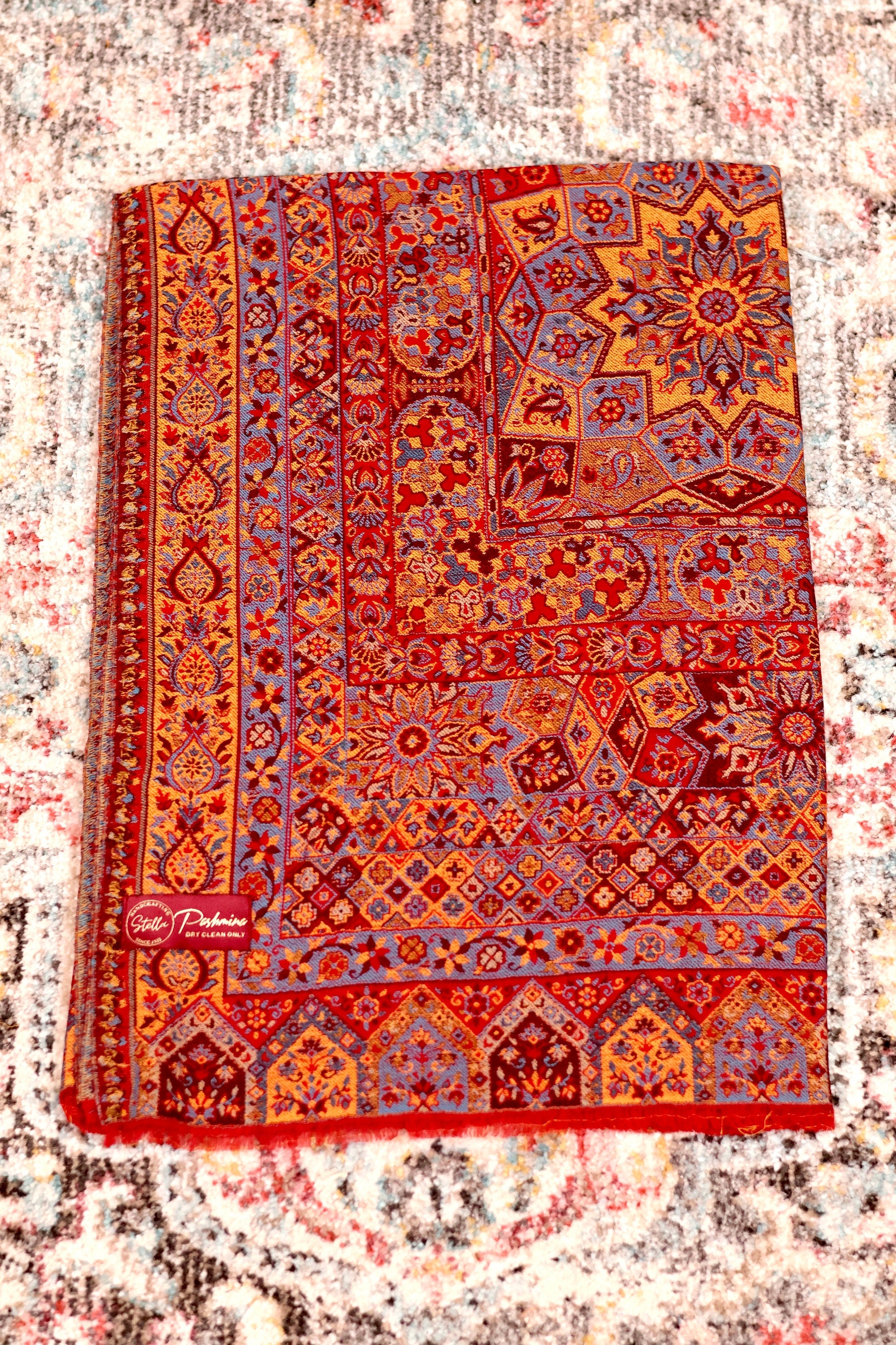Red Pashmina Cashmere Shawl, Kalamkari Embroidery Kashmiri Pashmina Silk Shawl, Premium Cashmere Shawl, Soft & Warm Shawls, Christmas Gift