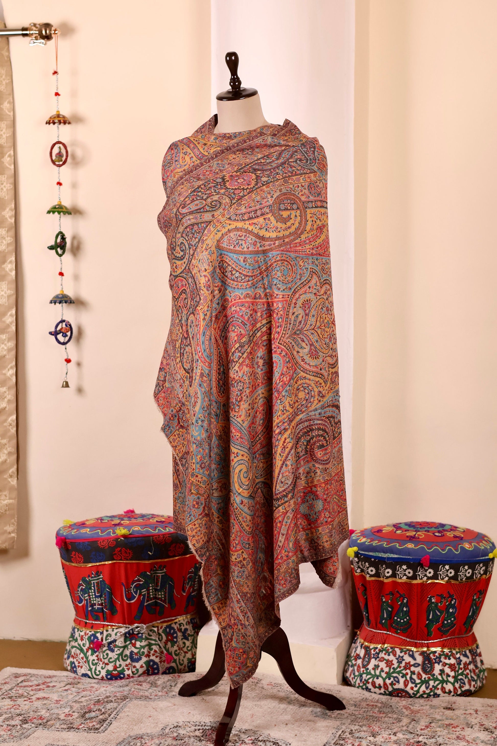 Elegant Pashmina Cashmere Shawl, Kalamkari Kashmiri Pashmina Silk Shawl, Premium Cashmere Shawl, Soft & Warm Shawls, Christmas Gift