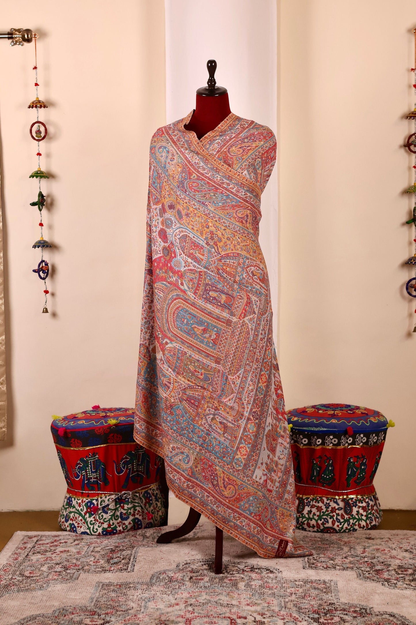 Handmade Pashmina Cashmere Shawl, Kalamkari Kashmiri Pashmina Silk Shawl, Premium Cashmere Shawl, Soft & Warm Shawls, Christmas Gift