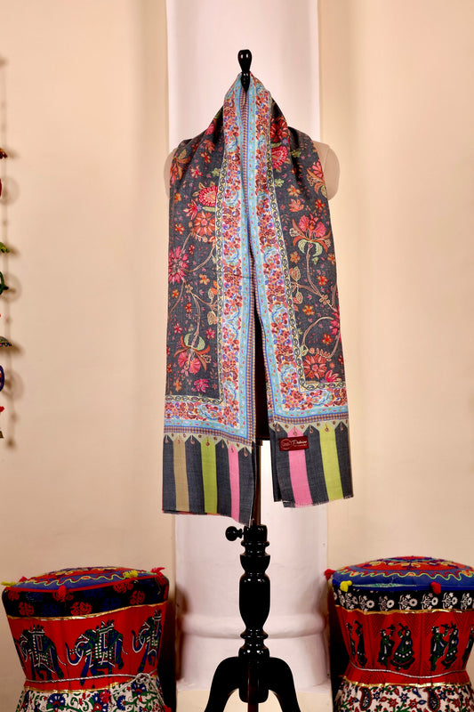 Kalamkari Pashmina Cashmere Shawl, Hand Embroidery Kashmiri Pashmina Silk Shawl, Premium Cashmere Shawl, Soft & Warm Shawls, Christmas Gift