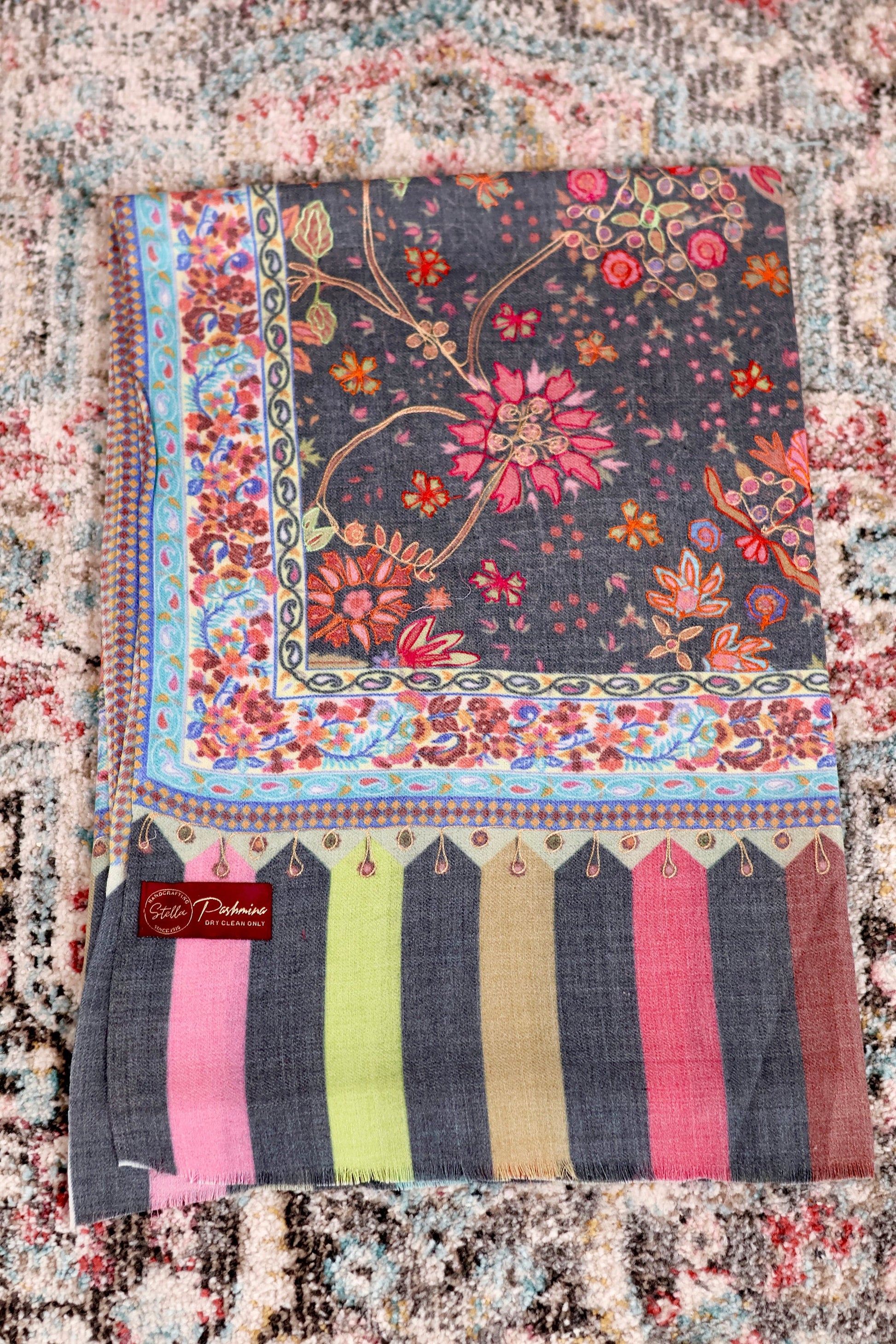 Kalamkari Pashmina Cashmere Shawl, Hand Embroidery Kashmiri Pashmina Silk Shawl, Premium Cashmere Shawl, Soft & Warm Shawls, Christmas Gift