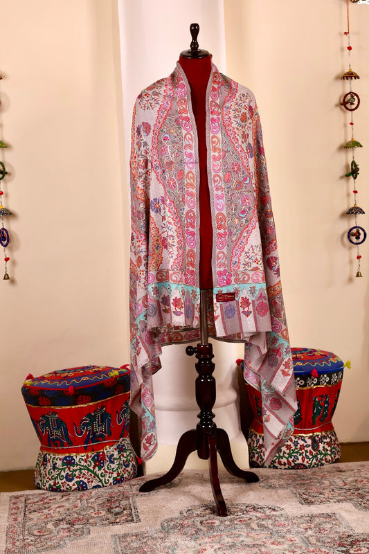 Kalamkari Pashmina Cashmere Shawl, Hand Embroidery Kashmiri Pashmina Silk Shawl, Premium Cashmere Shawl, Soft & Warm Shawls, Christmas Gift