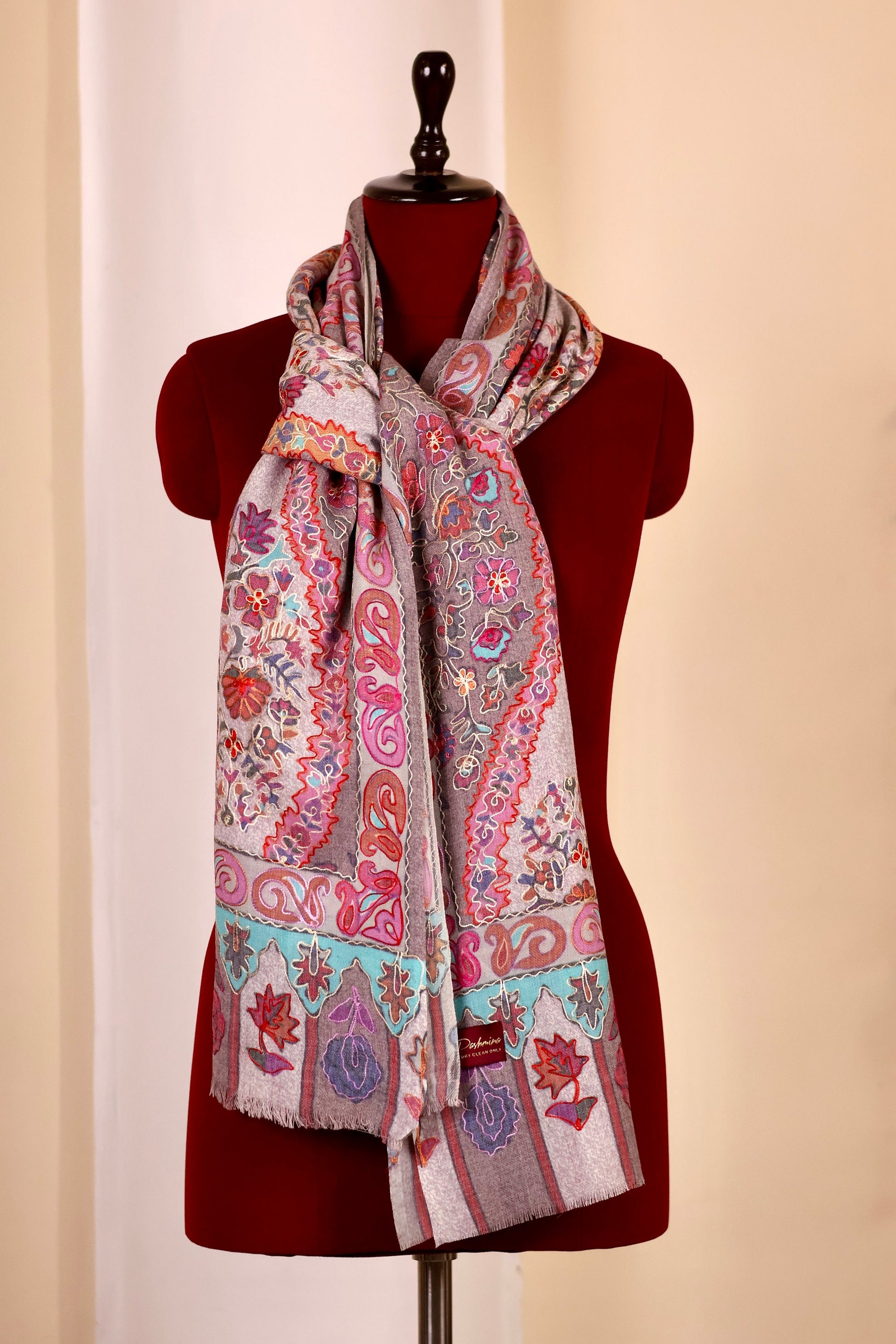 Kalamkari Pashmina Cashmere Shawl, Hand Embroidery Kashmiri Pashmina Silk Shawl, Premium Cashmere Shawl, Soft & Warm Shawls, Christmas Gift