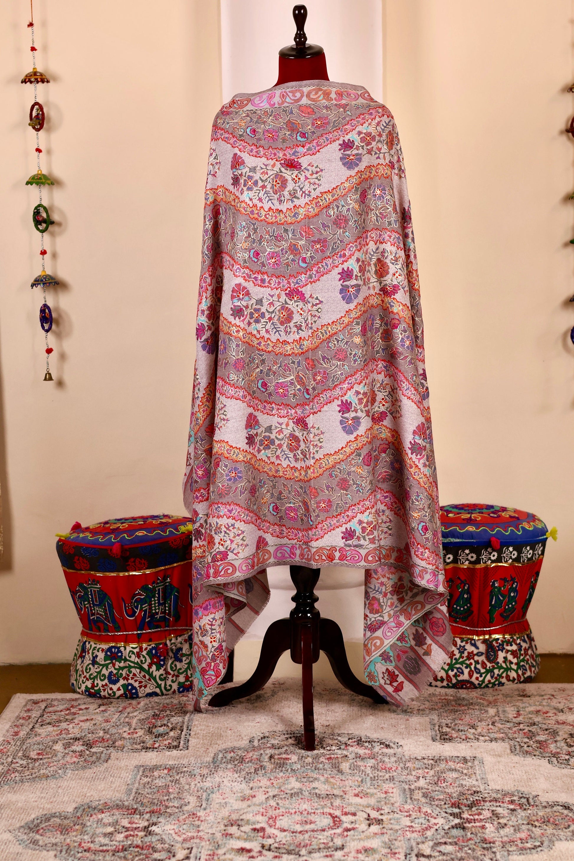 Kalamkari Pashmina Cashmere Shawl, Hand Embroidery Kashmiri Pashmina Silk Shawl, Premium Cashmere Shawl, Soft & Warm Shawls, Christmas Gift
