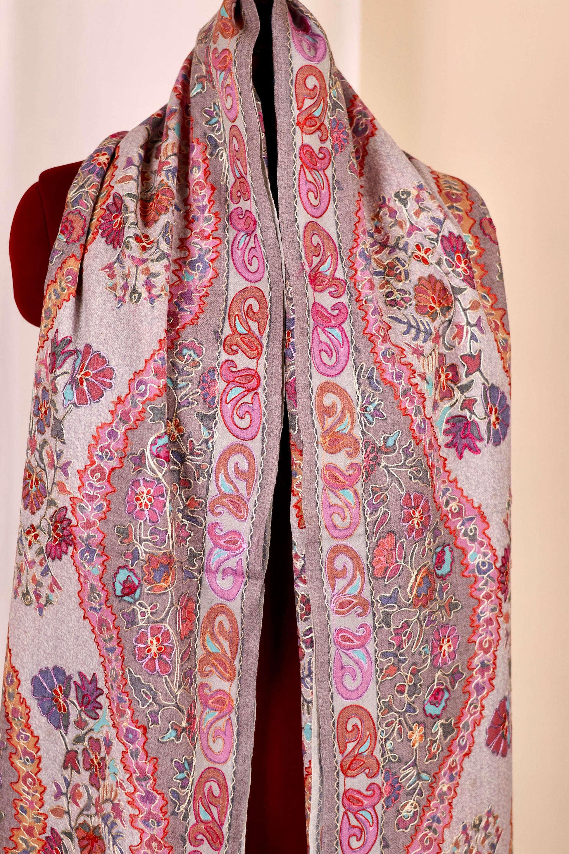 Kalamkari Pashmina Cashmere Shawl, Hand Embroidery Kashmiri Pashmina Silk Shawl, Premium Cashmere Shawl, Soft & Warm Shawls, Christmas Gift