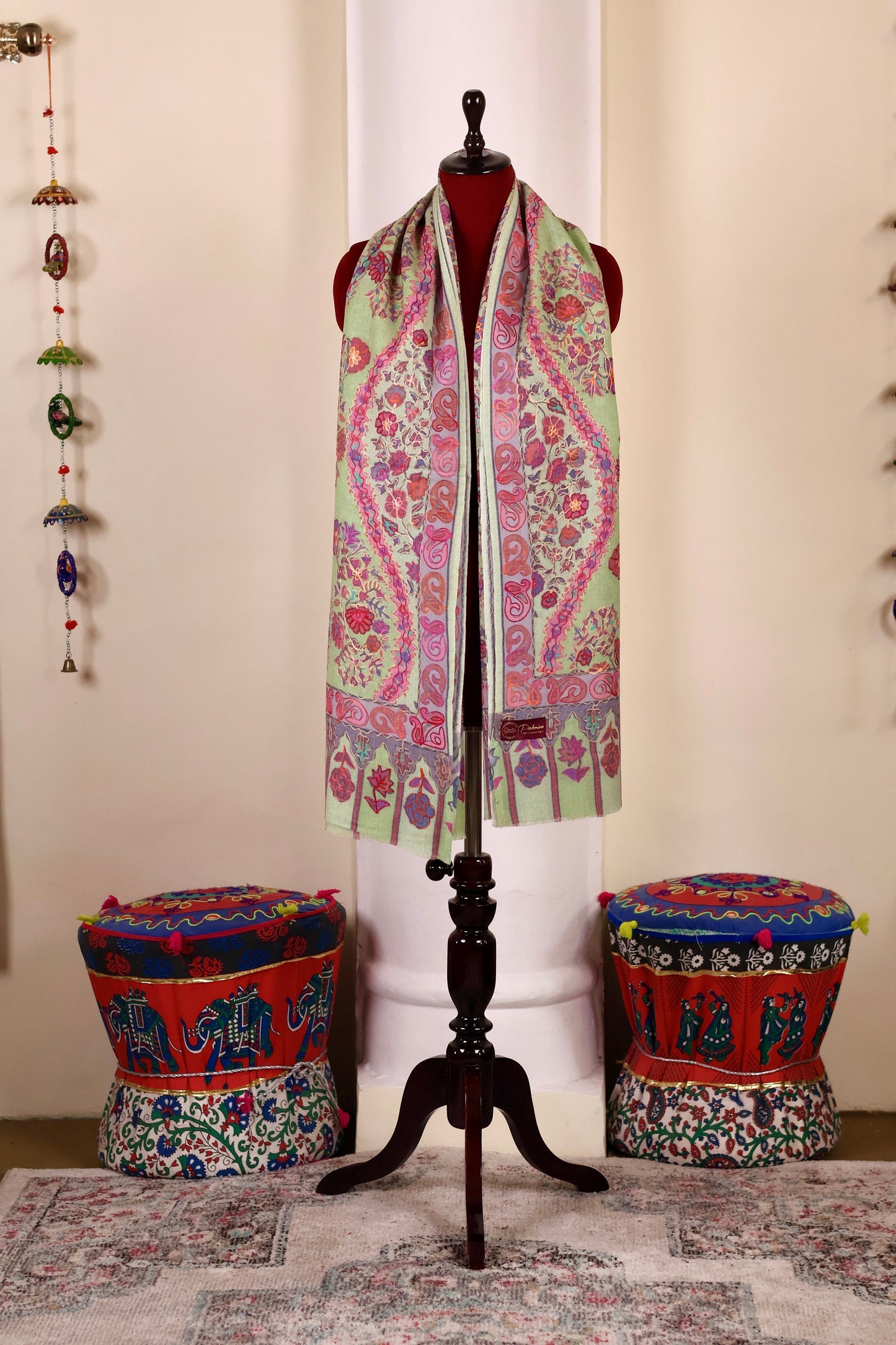 Kalamkari Pashmina Cashmere Shawl, Hand Embroidery Kashmiri Pashmina Silk Shawl, Premium Cashmere Shawl, Soft & Warm Shawls, Christmas Gift