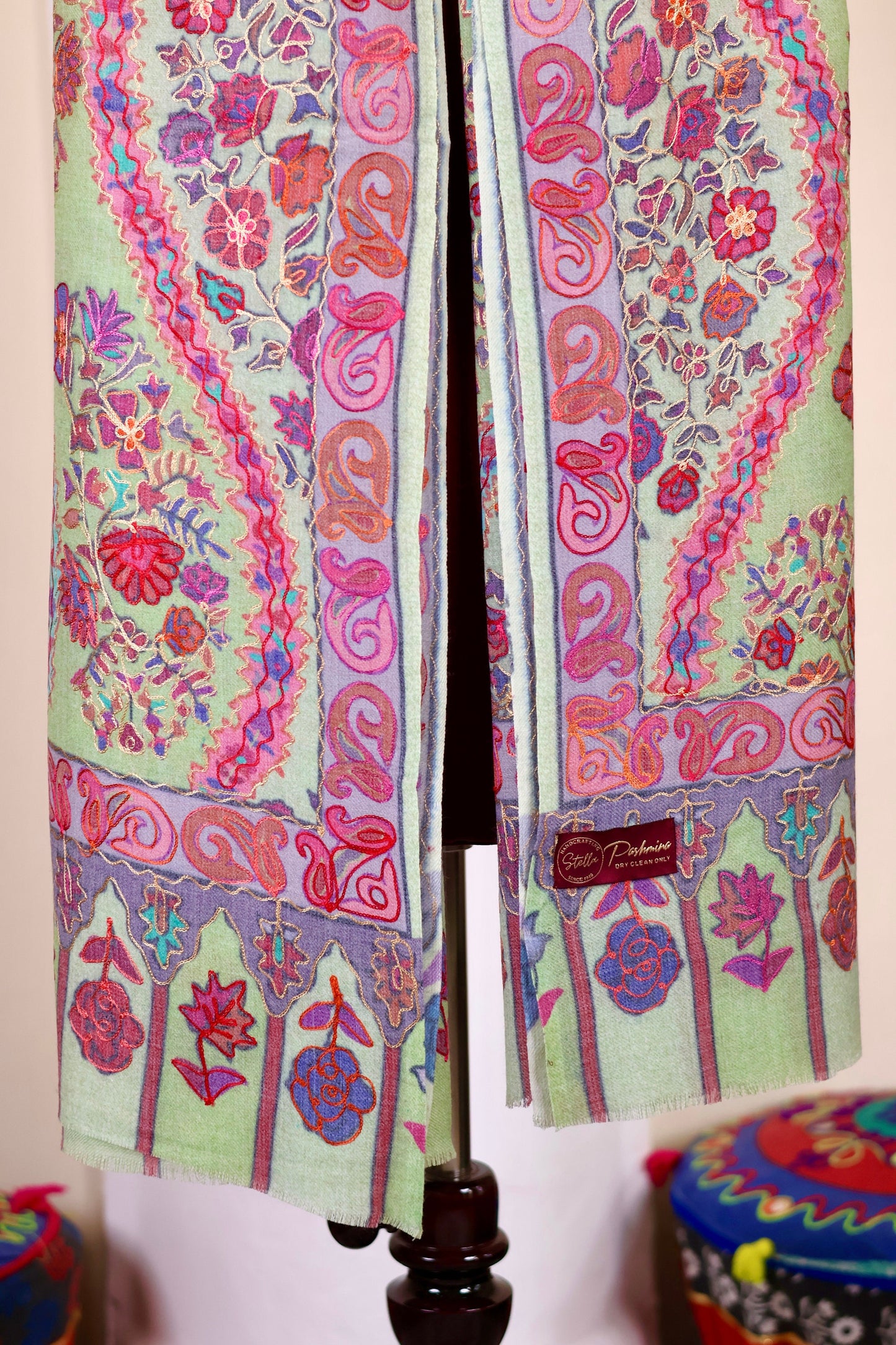 Kalamkari Pashmina Cashmere Shawl, Hand Embroidery Kashmiri Pashmina Silk Shawl, Premium Cashmere Shawl, Soft & Warm Shawls, Christmas Gift