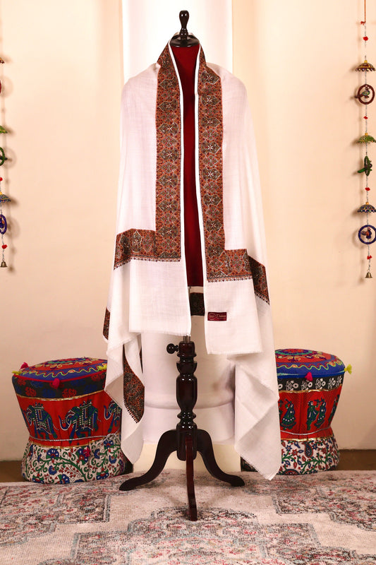 Authentic Pashmina Cashmere Shawl, Handmade White Kashmiri Pashmina Silk Shawl, Premium Cashmere Scarfs, Soft & Warm Shawls, Christmas Gift