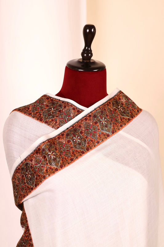 Authentic Pashmina Cashmere Shawl, Handmade White Kashmiri Pashmina Silk Shawl, Premium Cashmere Scarfs, Soft & Warm Shawls, Christmas Gift