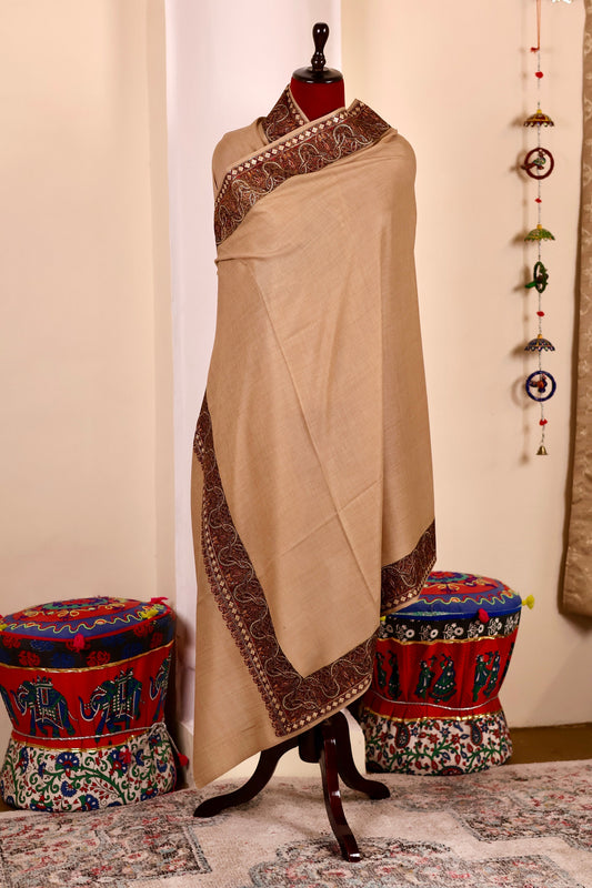 Authentic Pashmina Cashmere Shawl, Handmade Beige Kashmiri Pashmina Silk Shawl, Premium Cashmere Scarfs, Soft & Warm Shawls, Christmas Gift