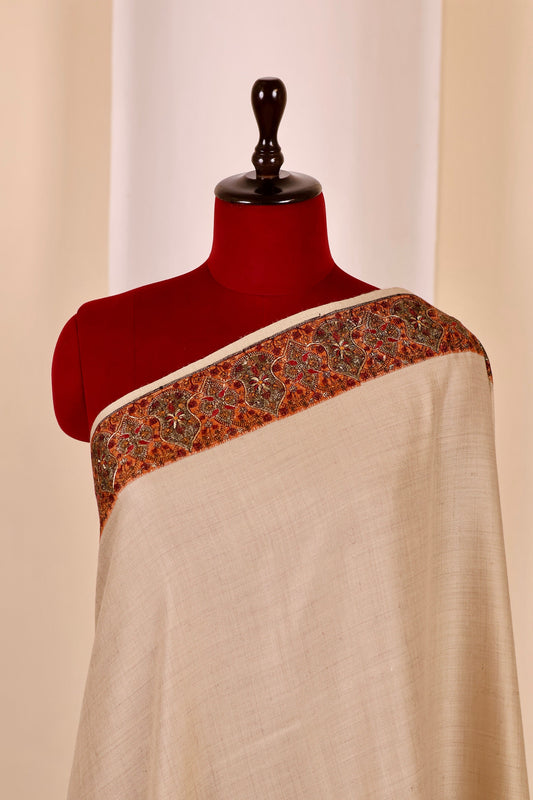 Authentic Pashmina Cashmere Shawl, Handmade Beige Kashmiri Pashmina Silk Shawl, Premium Cashmere Scarfs, Soft & Warm Shawls, Christmas Gift